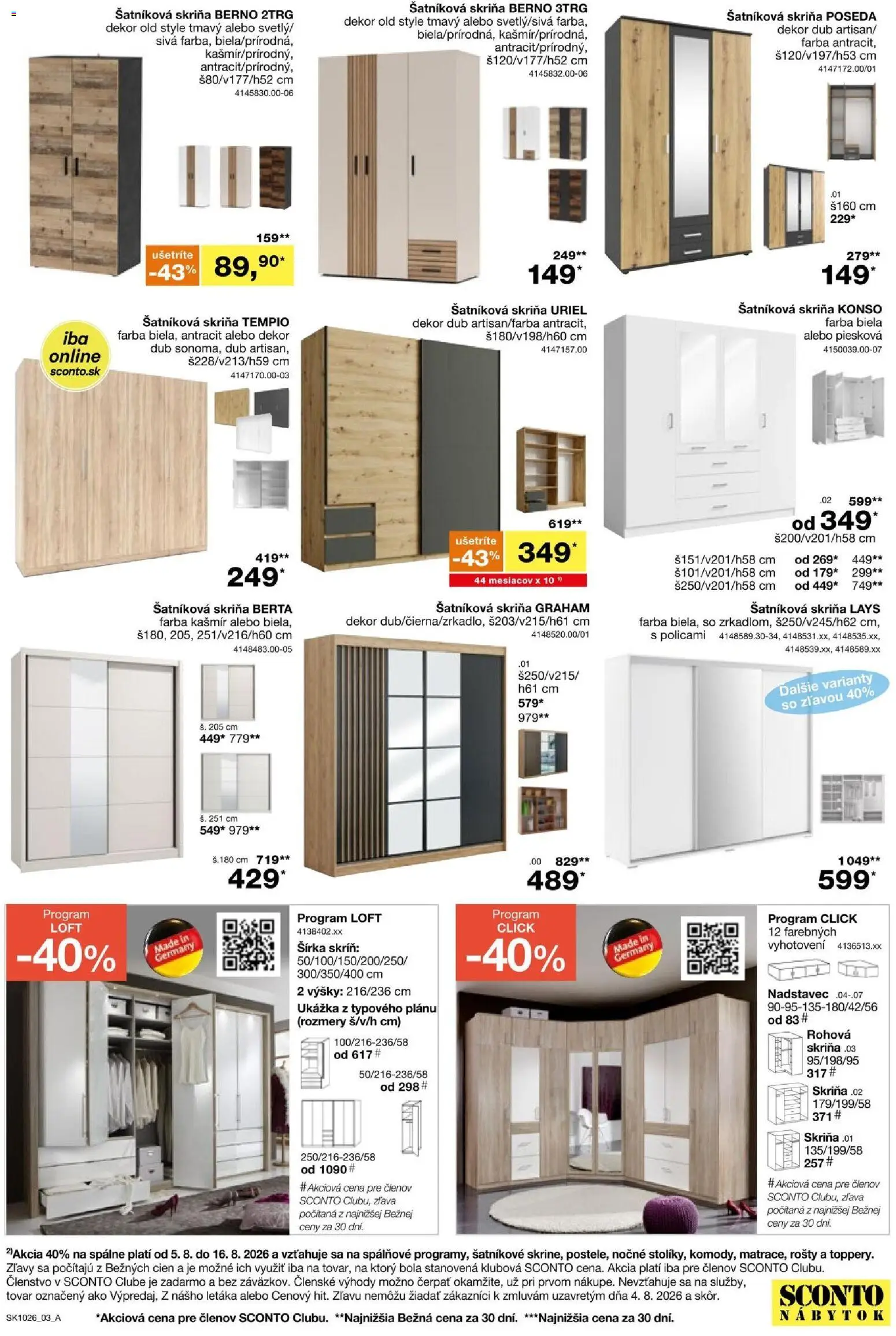 Nové Sconto nábytok akcie – leták je platný od 05.08.2026 | Strana: 3 | Produkty: Nábytok, Šatníková skriňa, Skriňa