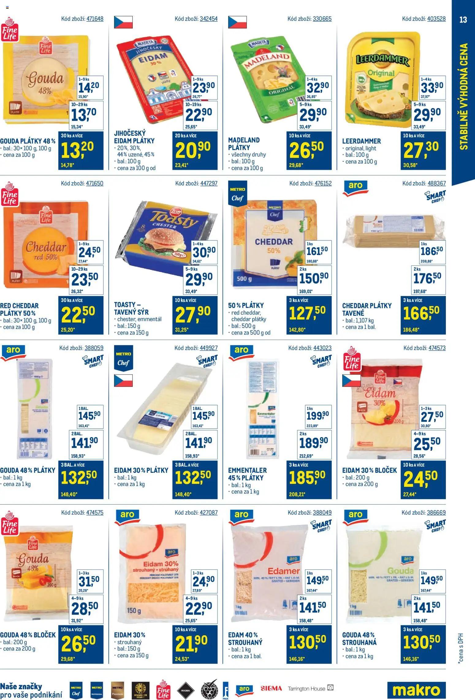 Makro leták - Stabilně výhodná cena od 18.05.2026 | Strana: 13 | Produkty: Tavený sýr, Eidam, Leerdammer, Cheddar
