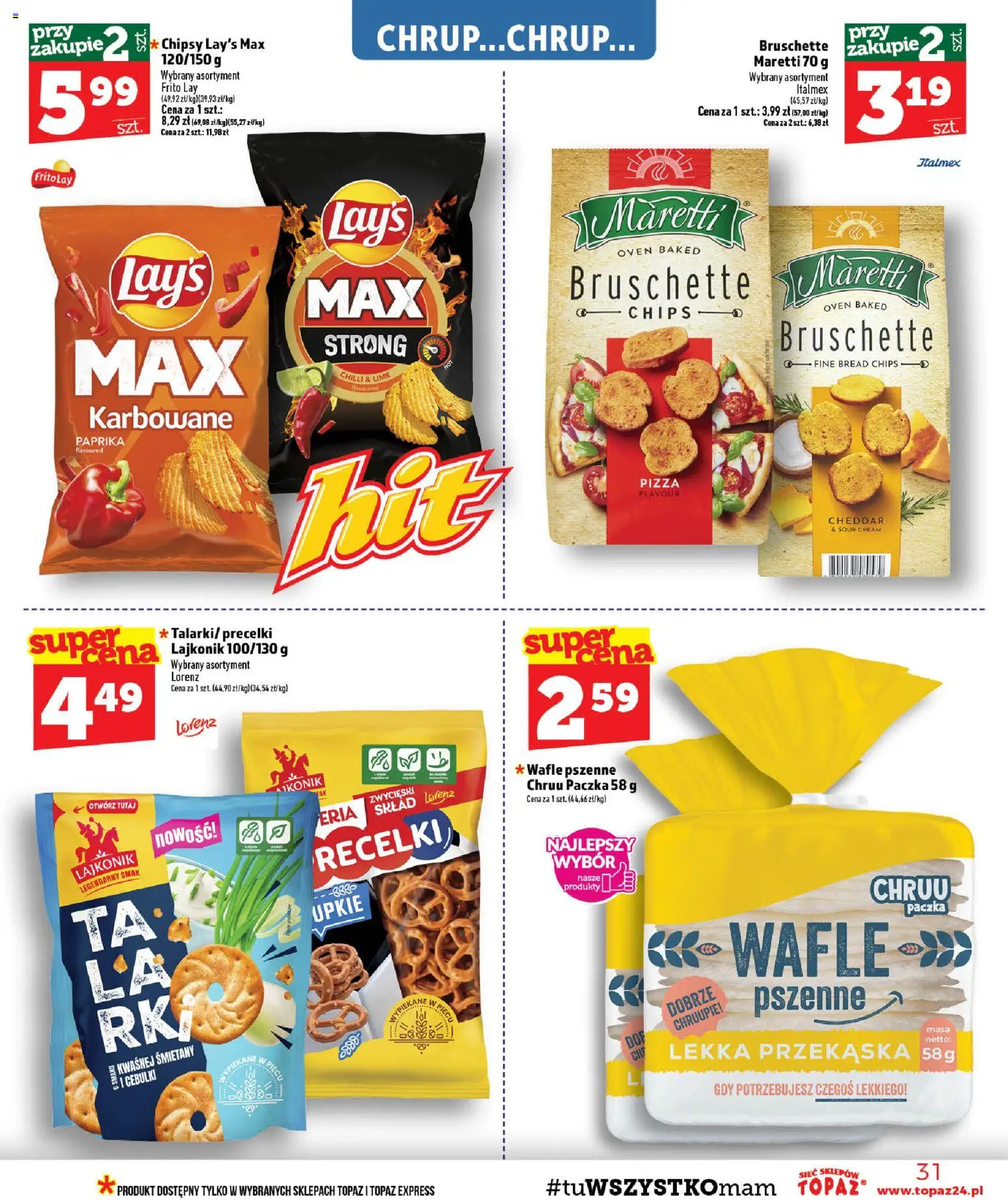 Topaz gazetka - MAZ od 06.08.2026 | Strona: 31 | Produkty: Chipsy, Wafle, Pizza, Cheddar