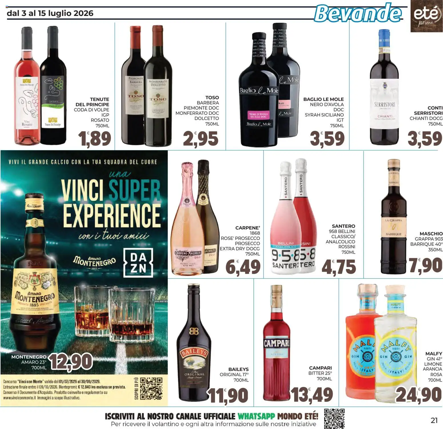 Volantino Eté del 03/07/2026 | Pagina: 21 | Prodotti: Prosecco, Vino, Arancia, Grappa