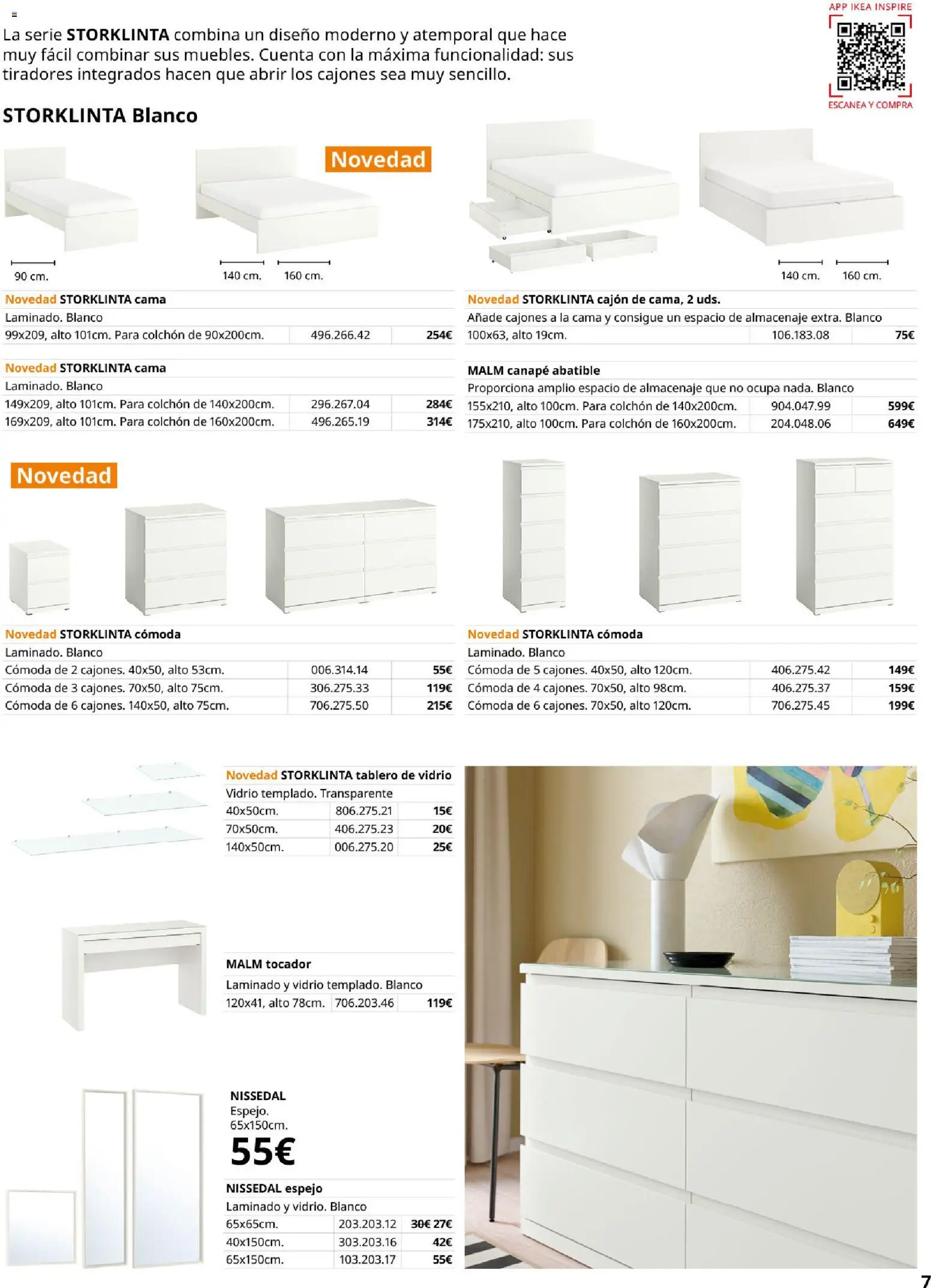 IKEA - Muebles para el dormitorio │ válido desde el 01/09/2026 | Página: 7 | Productos: Cómoda, Colchon, Almacenaje, Espejo