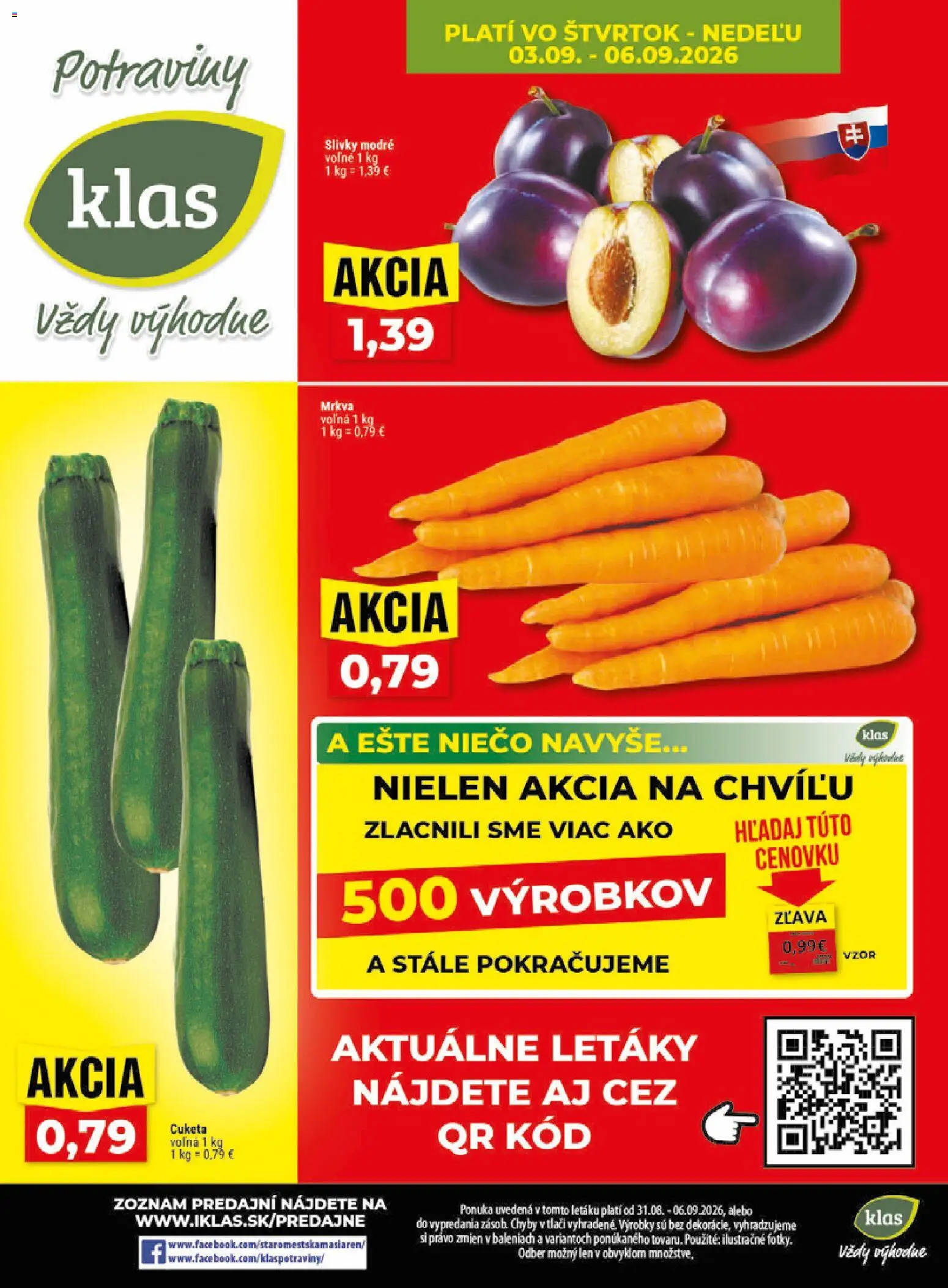Nové Klas akcie – leták je platný od 31.08.2026 | Strana: 29 | Produkty: Mrkva, Cuketa, Slivky