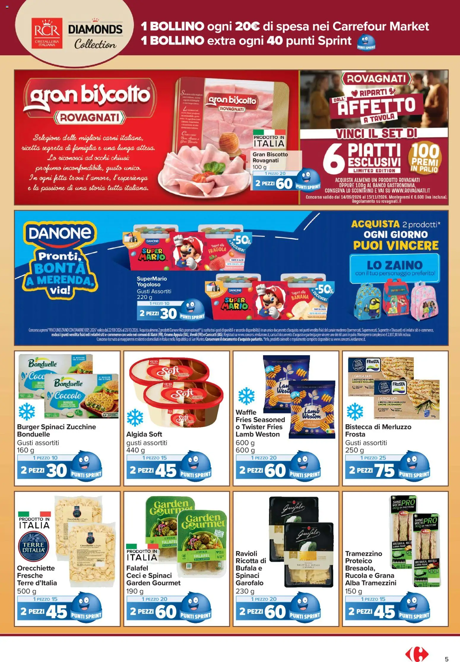 Volantino Carrefour del 15/09/2026 | Pagina: 5 | Prodotti: Merluzzo, Spinaci, Ravioli, Orecchiette