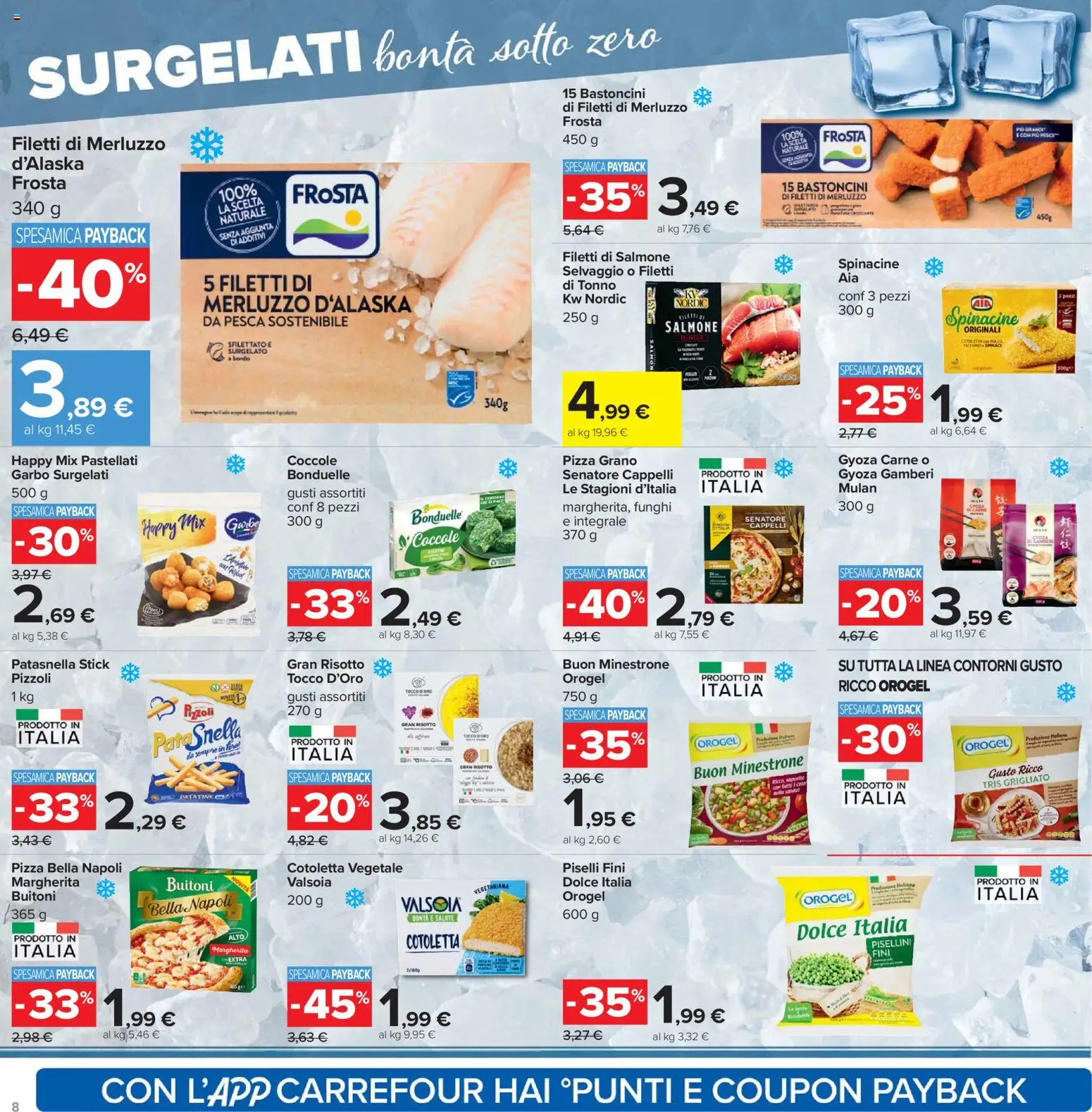 Volantino Carrefour del 21.04.2026 | Pagina: 8 | Prodotti: Pizza, Merluzzo, Gamberi, Piselli