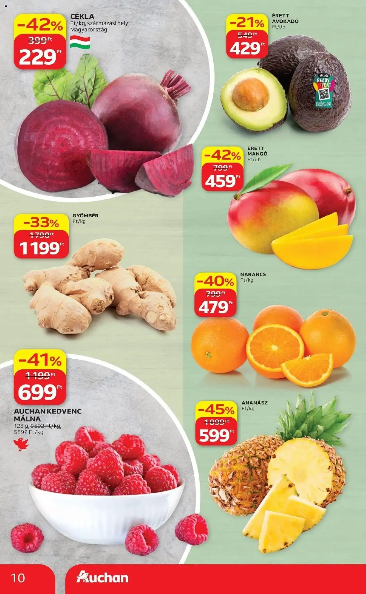 Auchan akciós ujság - amely érvényes a következő dátumtól: 2026.09.24. | Oldal: 10 | Termékek: Cékla, Ananász, Avokádó, Mangó