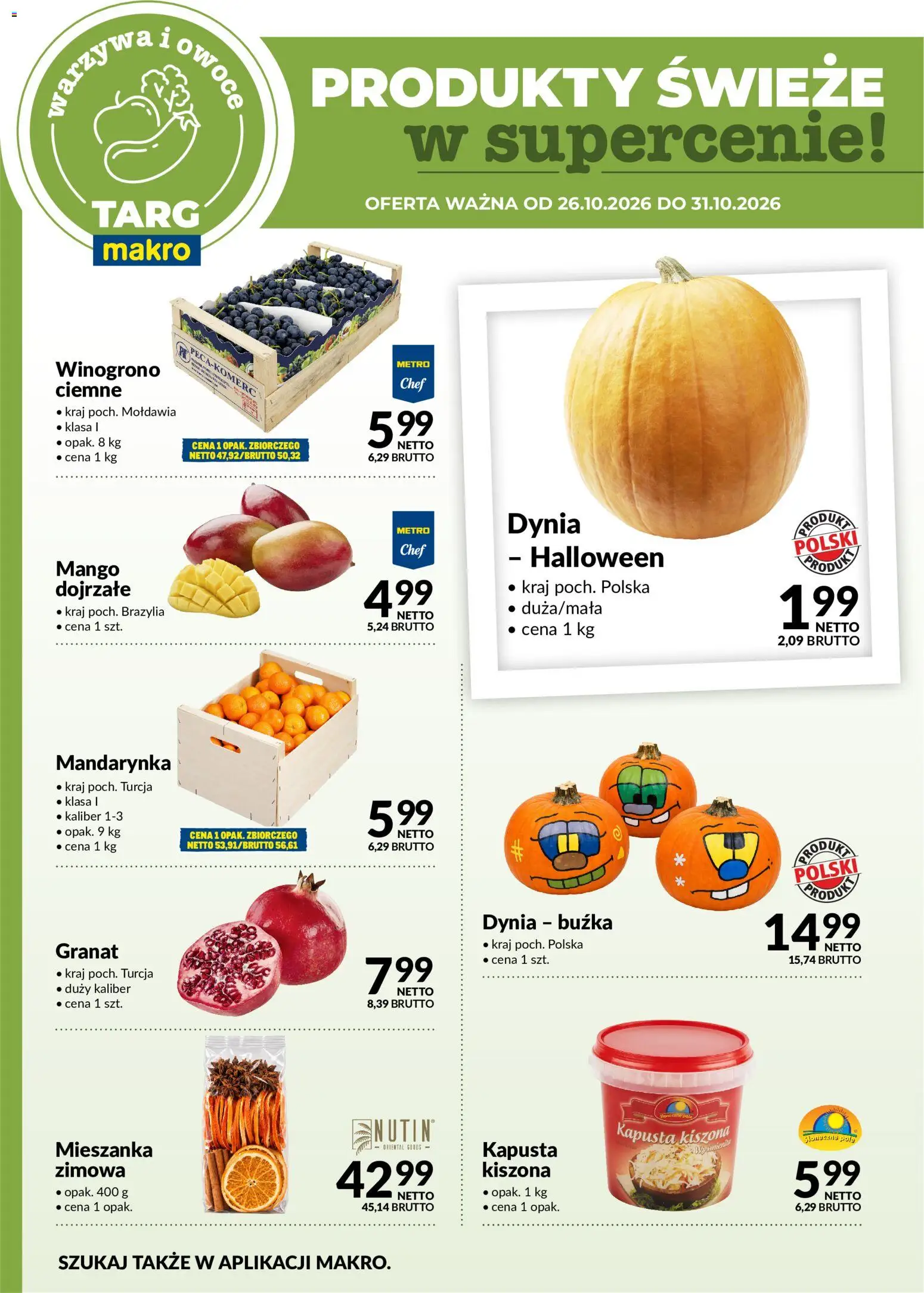 Makro gazetka - Produkty świeże w supercenie od 26.10.2026 | Strona: 5 | Produkty: Mango, Winogrono, Kapusta kiszona, Owoce