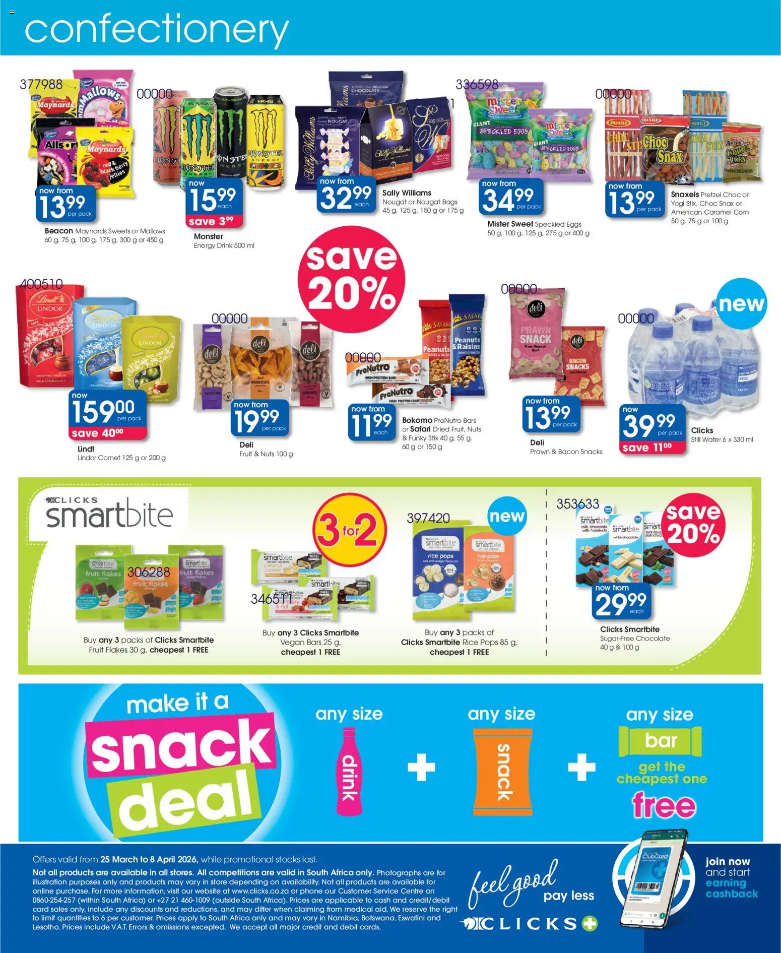 New Clicks catalogue – valid from 09.04.2026 | Page: 48 | Products: Milk, Snacks, Raisins, Water