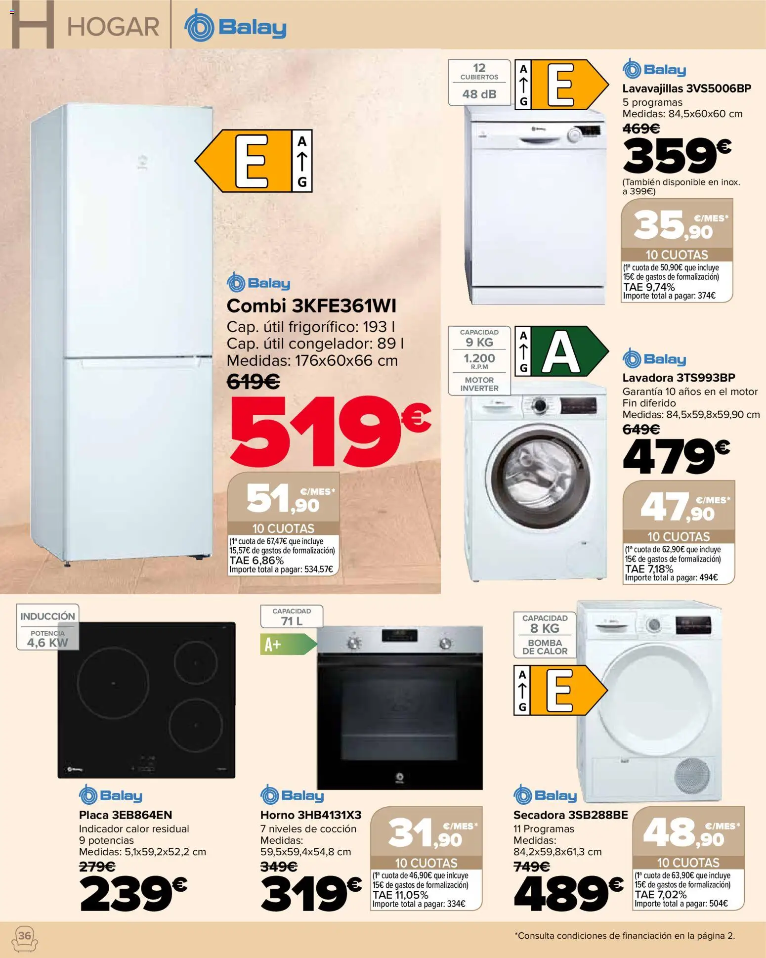 Carrefour Hogar │ válido desde el 22/09/2026 | Página: 36 | Productos: Lavadora, Secadora, Horno, Combi