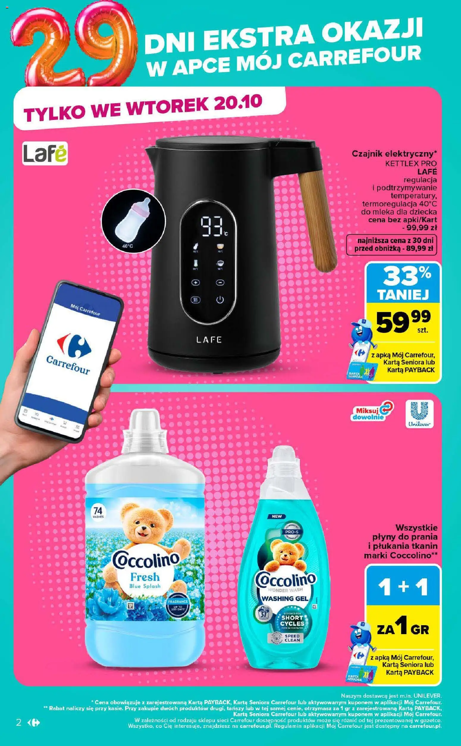 Carrefour gazetka - Market od 19.10.2026 | Strona: 2 | Produkty: Karta, Czajnik, Mleka, Coccolino
