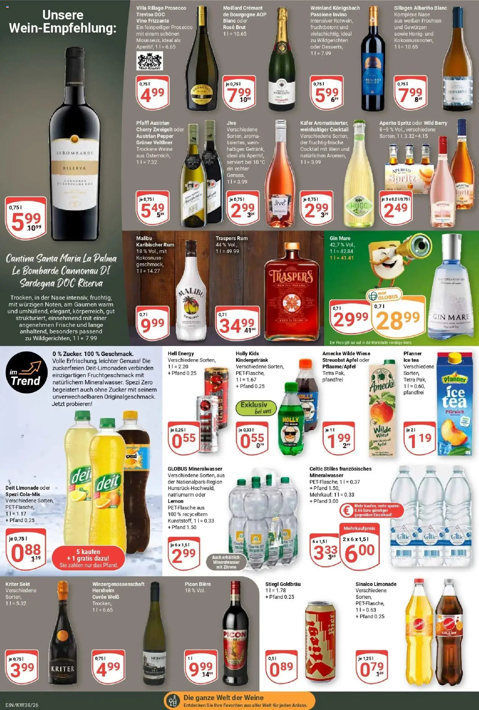 Globus Prospekt Homburg-Einöd (ab 14.09.2026) » Angebote online | Seite: 19 | Produkte: Limonade, Prosecco, Zitrone, Gin