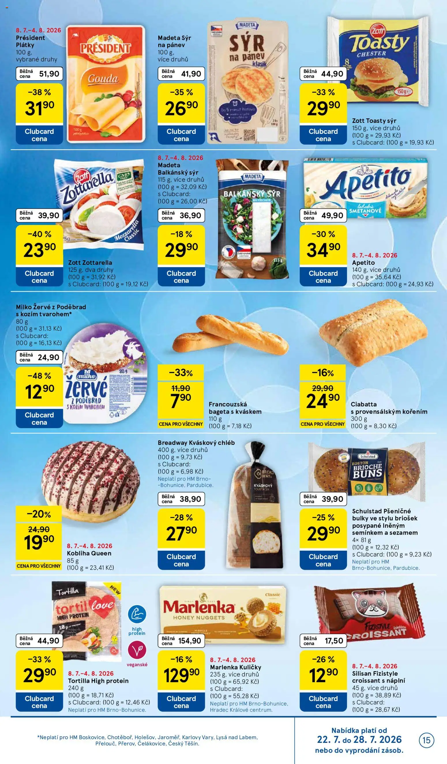Tesco leták - Hypermarket od 22.07.2026 | Strana: 15 | Produkty: Kváskový chléb, Tortilla, Mozzarella, Kuličky