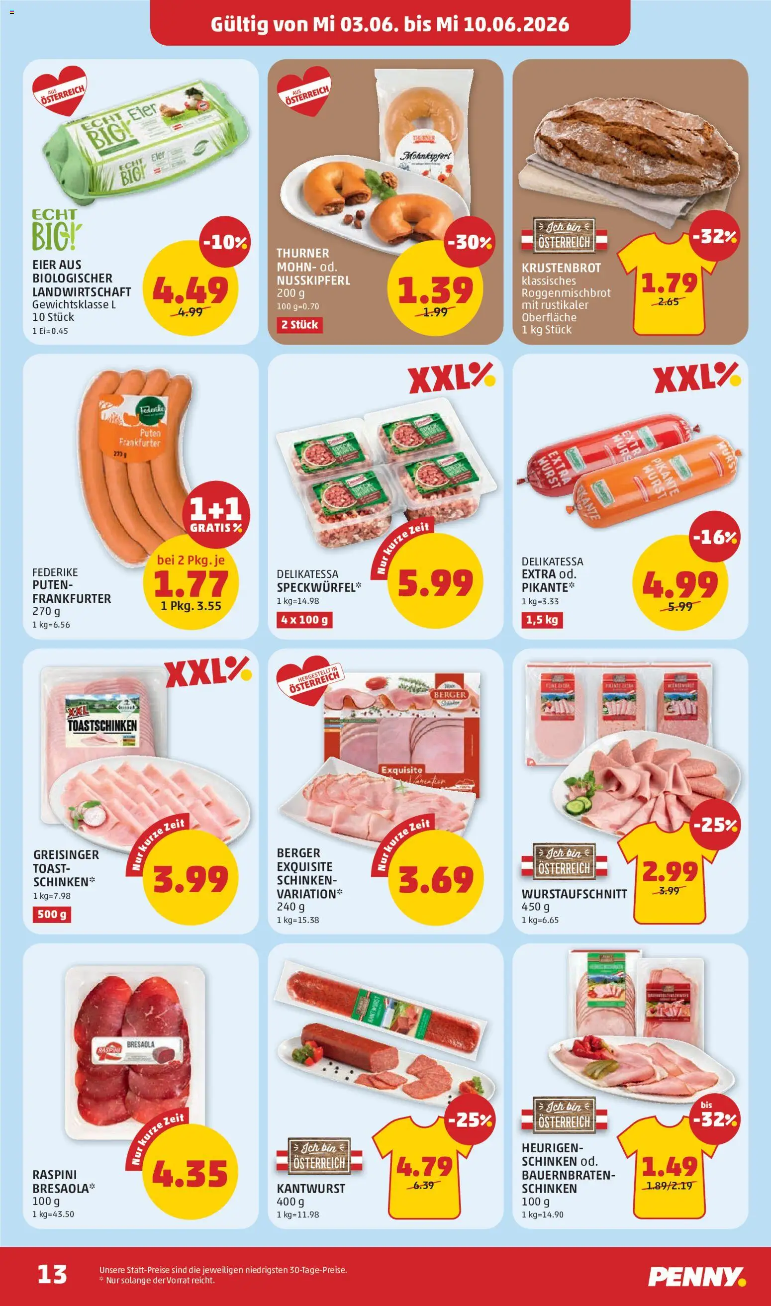 Penny Markt - Flugblatt gültig ab 03.06.2026 | Seite: 13 | Produkte: Wurst, Eier, Schinken