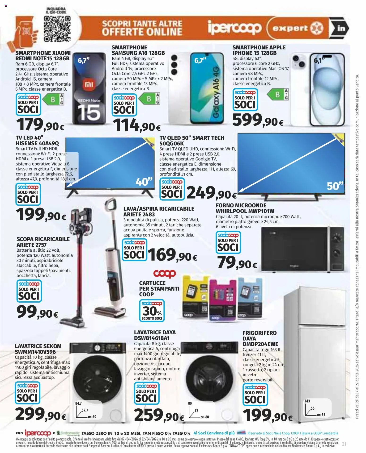 Volantino Ipercoop del 07.04.2026 | Pagina: 31 | Prodotti: Microonde, Acqua, Freezer, USB