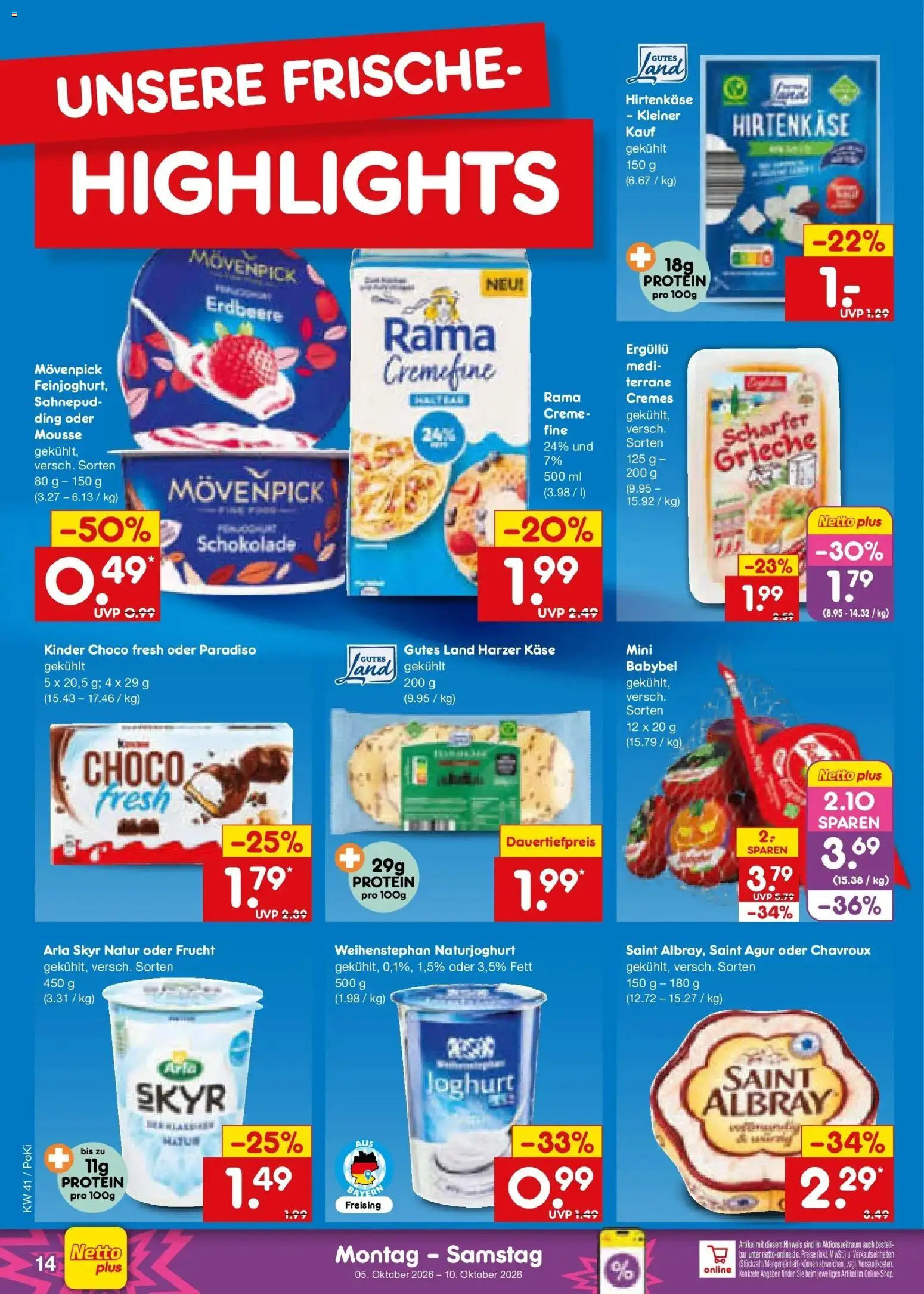 Netto Marken-Discount Prospekt Amberg (ab 05.10.2026) » Angebote | Seite: 14 | Produkte: Käse, Joghurt, Skyr, Arla skyr
