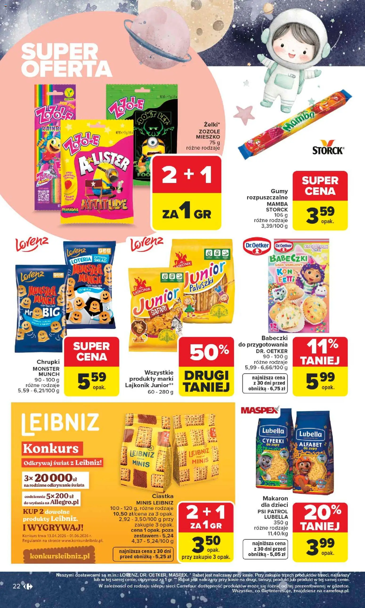 Carrefour gazetka - Dzień Dziecka od 18.05.2026 | Strona: 22 | Produkty: Gumy, Paluszki, Babeczki, Makaron