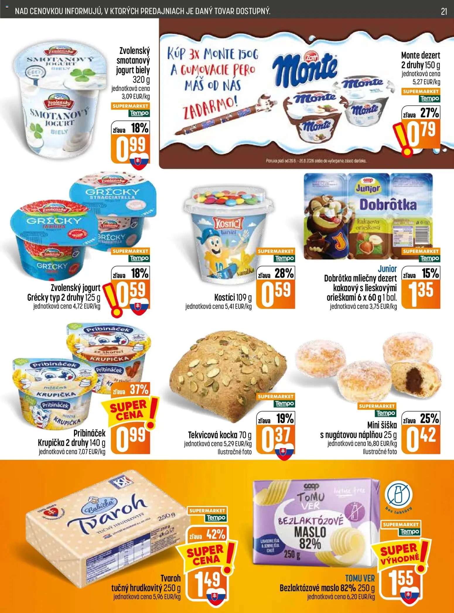 Nové COOP Jednota akcie – leták je platný od 20.08.2026 | Strana: 21 | Produkty: Maslo, Jogurt, Tvaroh, Dezert