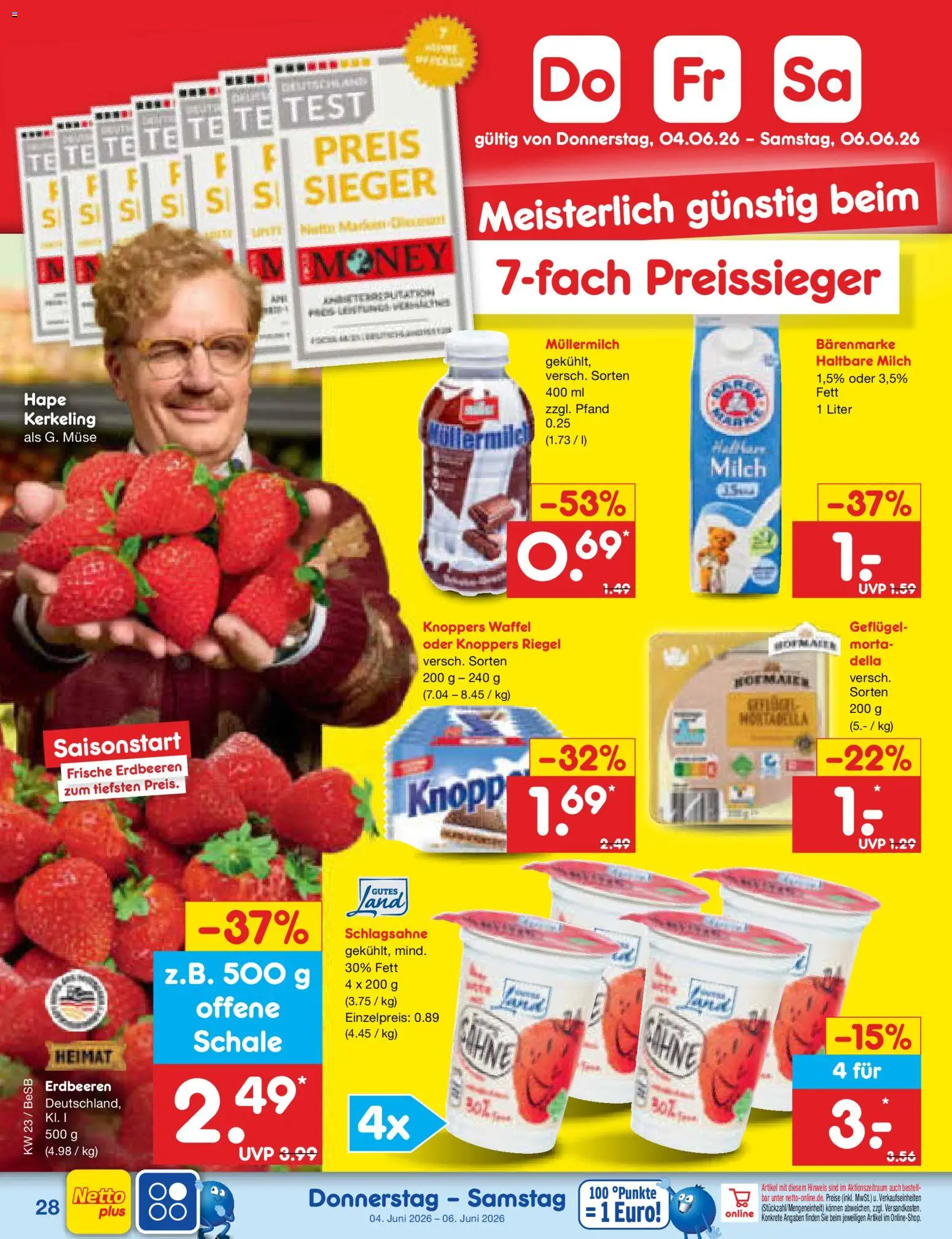 Netto Marken-Discount Prospekt – gültig ab 01.06.2026 | Seite: 42 | Produkte: Milch, Haltbare milch, Knoppers, Erdbeeren