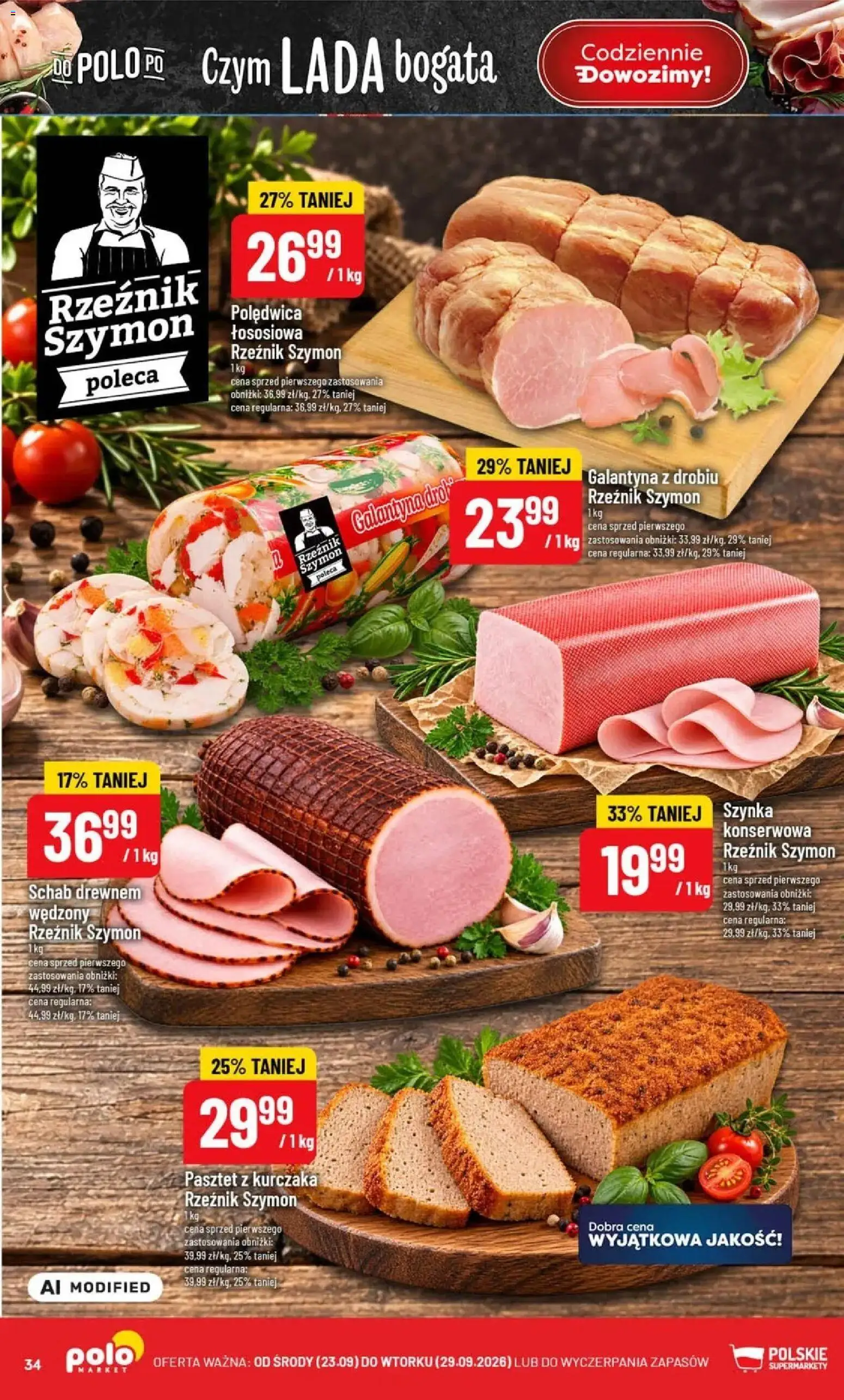 Nowa POLOmarket gazetka od jutra 23.09.2026 | Strona: 34 | Produkty: Schab, Pasztet, Szynka