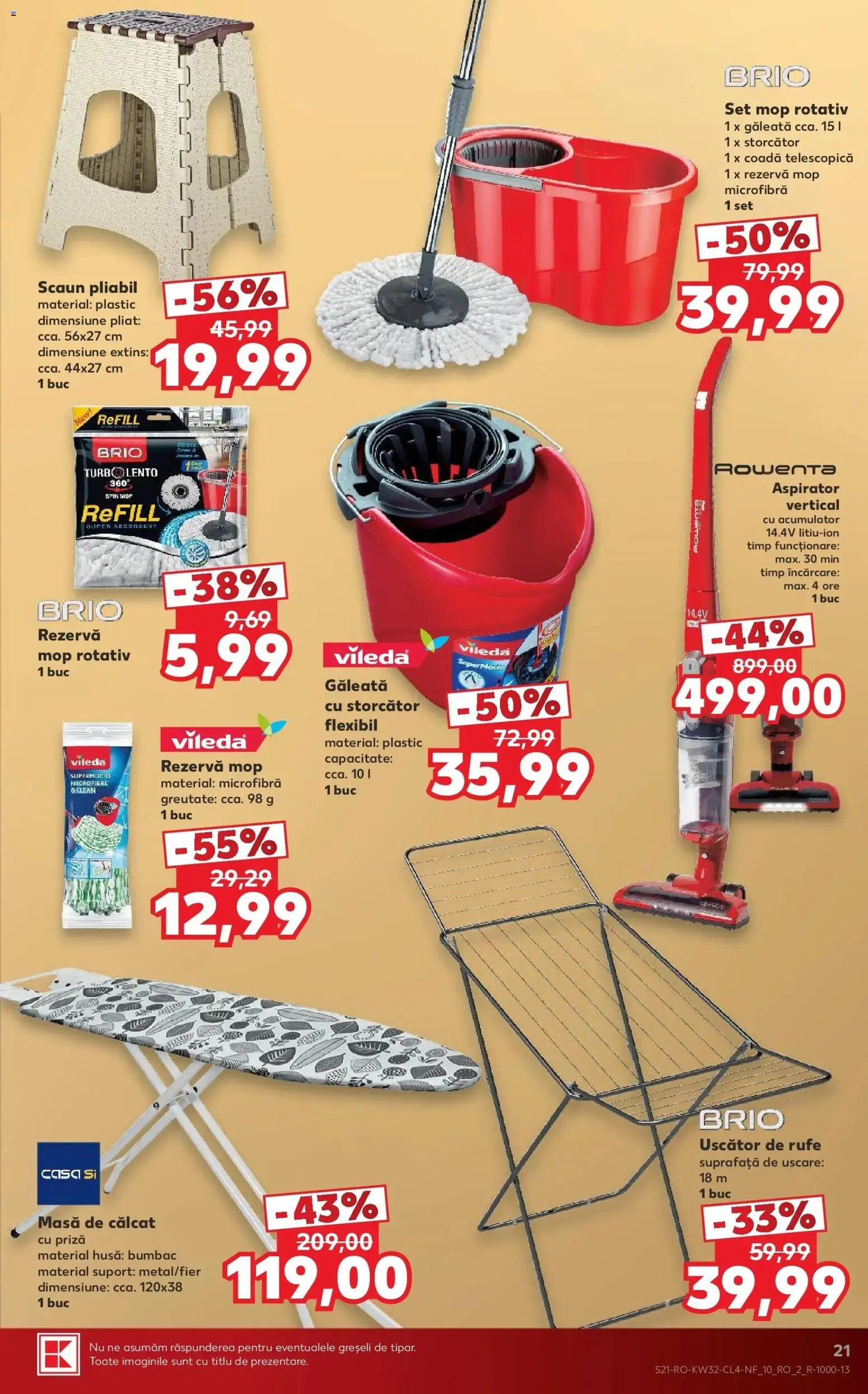 Noul catalog Kaufland – valabil de la 05.08.2026 | Pagină: 21 | Produse: Storcător, Scaun, Priză, Vileda