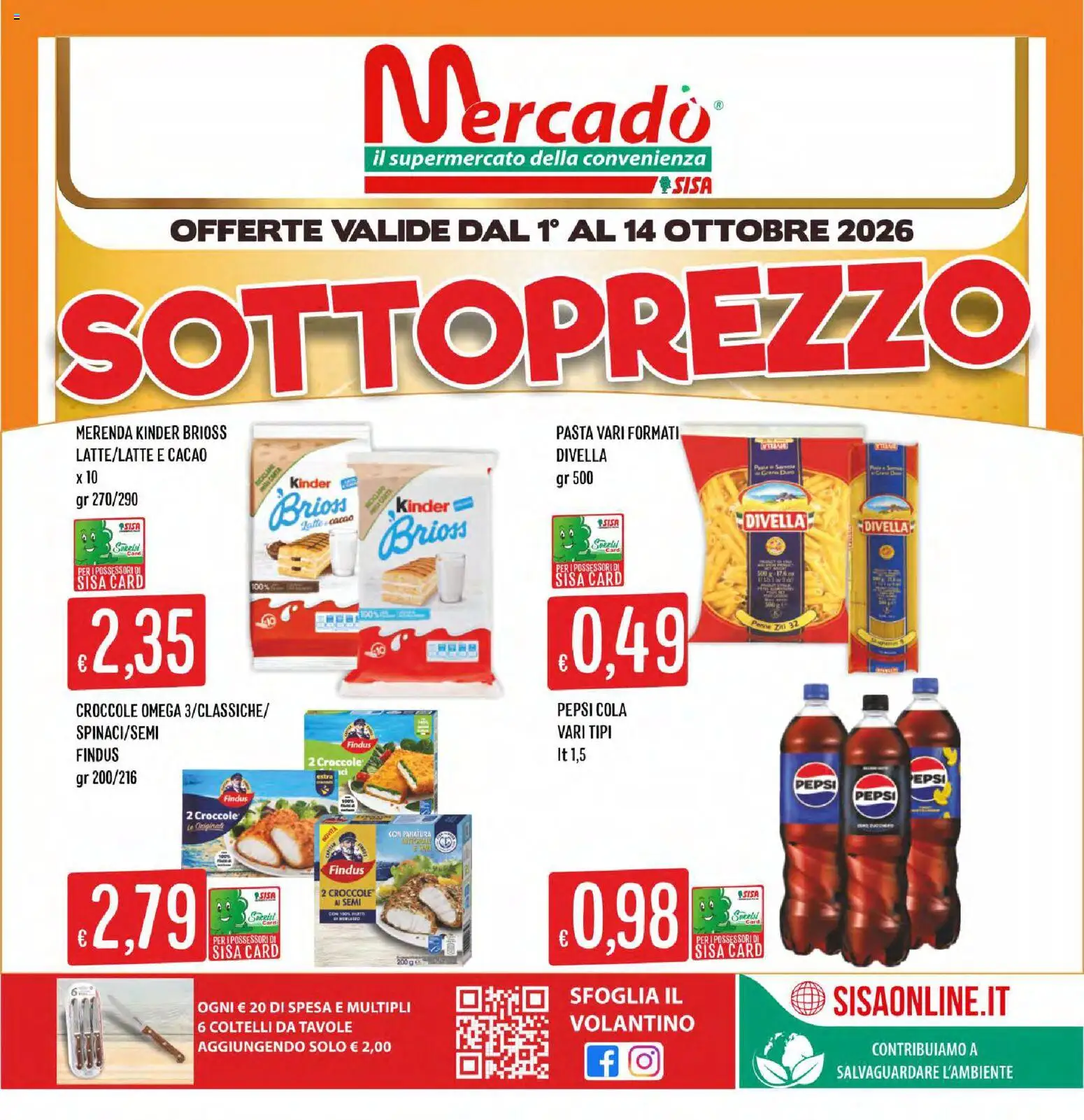 Volantino SISA del 01/10/2026 | Pagina: 1 | Prodotti: Divella, Pasta, Omega, Coltelli