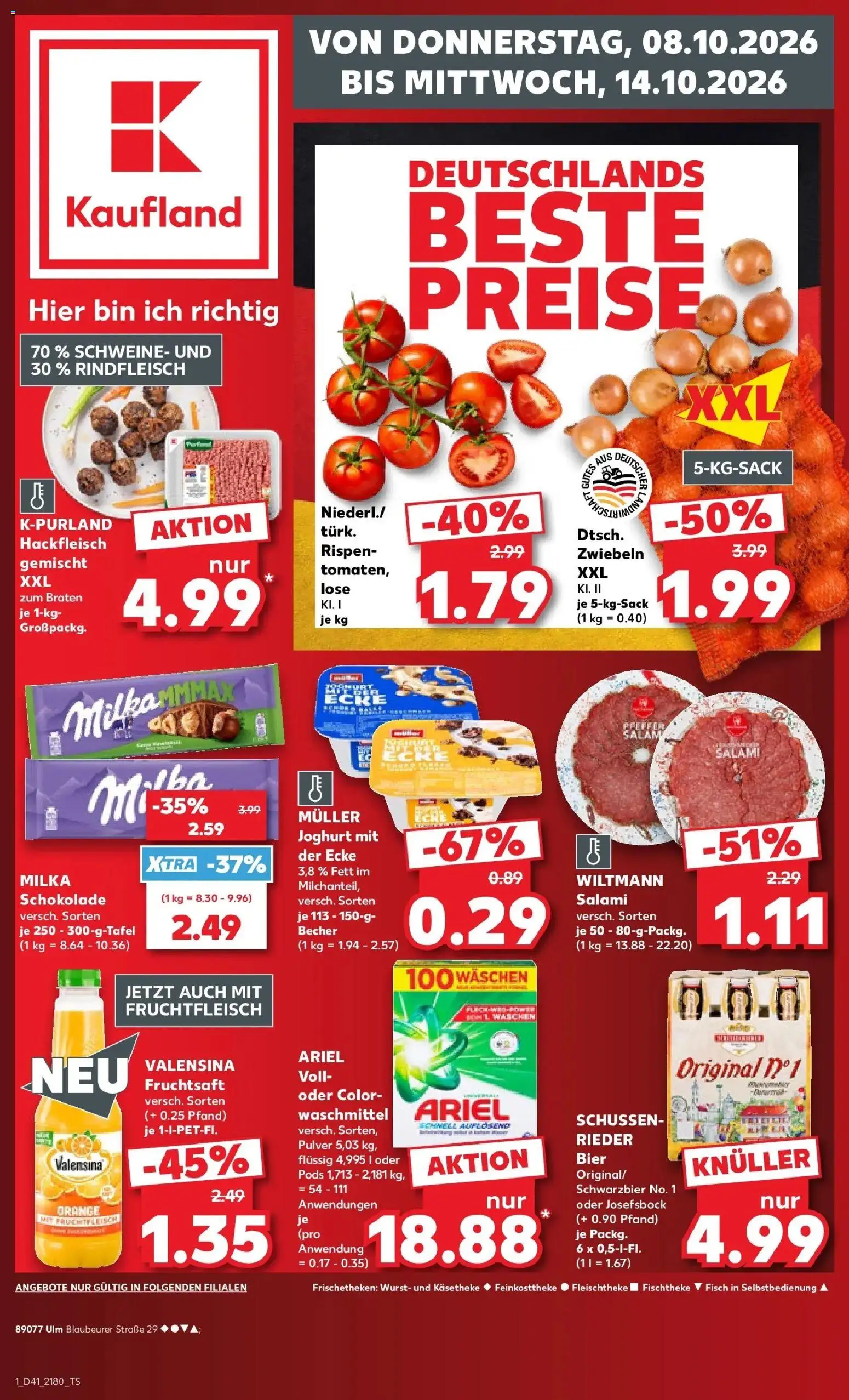 Prospekt Kaufland ab 08.10.2026 » Angebote Online zum Blättern | Seite: 1 | Produkte: Milka, Wurst, Fruchtsaft, Hackfleisch