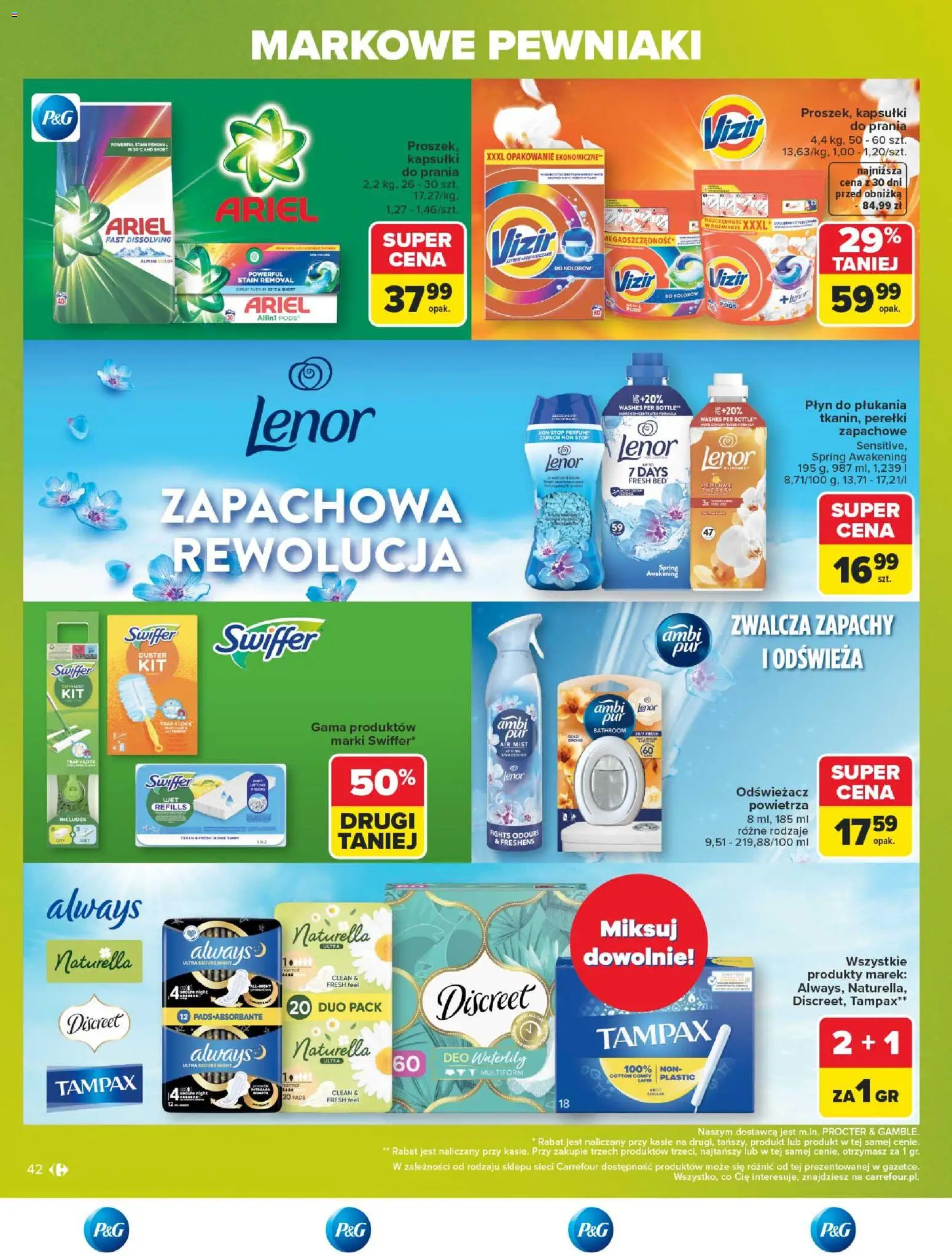 Carrefour gazetka - Markowe pewniaki od 20.07.2026 | Strona: 42 | Produkty: Odświeżacz, Ariel, Zapach, Kapsułki do prania