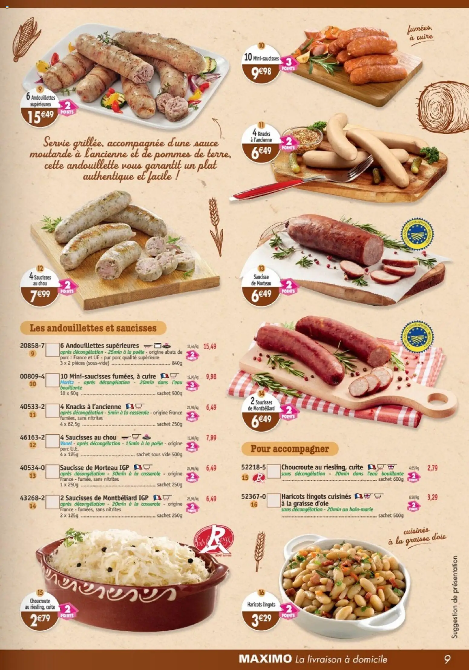 {H1} | Page: 9 | Produits: Poêle, Moutarde, Pommes, Saucisse de Morteau