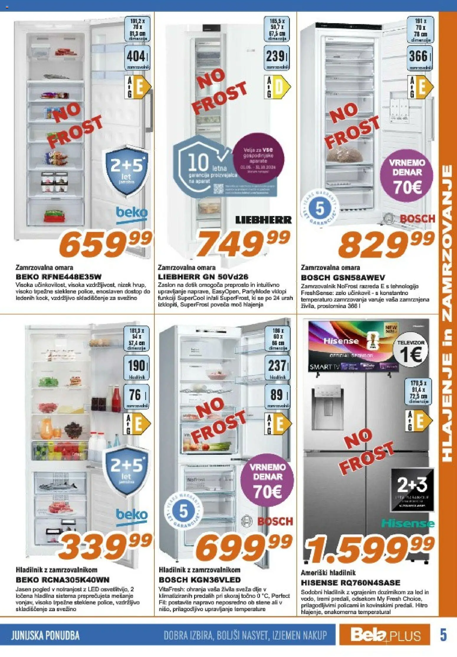 Novi Bela plus katalog ponudbe – veljaven od 15.06.2026 | Stran: 5 | Izdelki: Televizor, Zamrzovalnik, Omara, Zamrzovalna omara