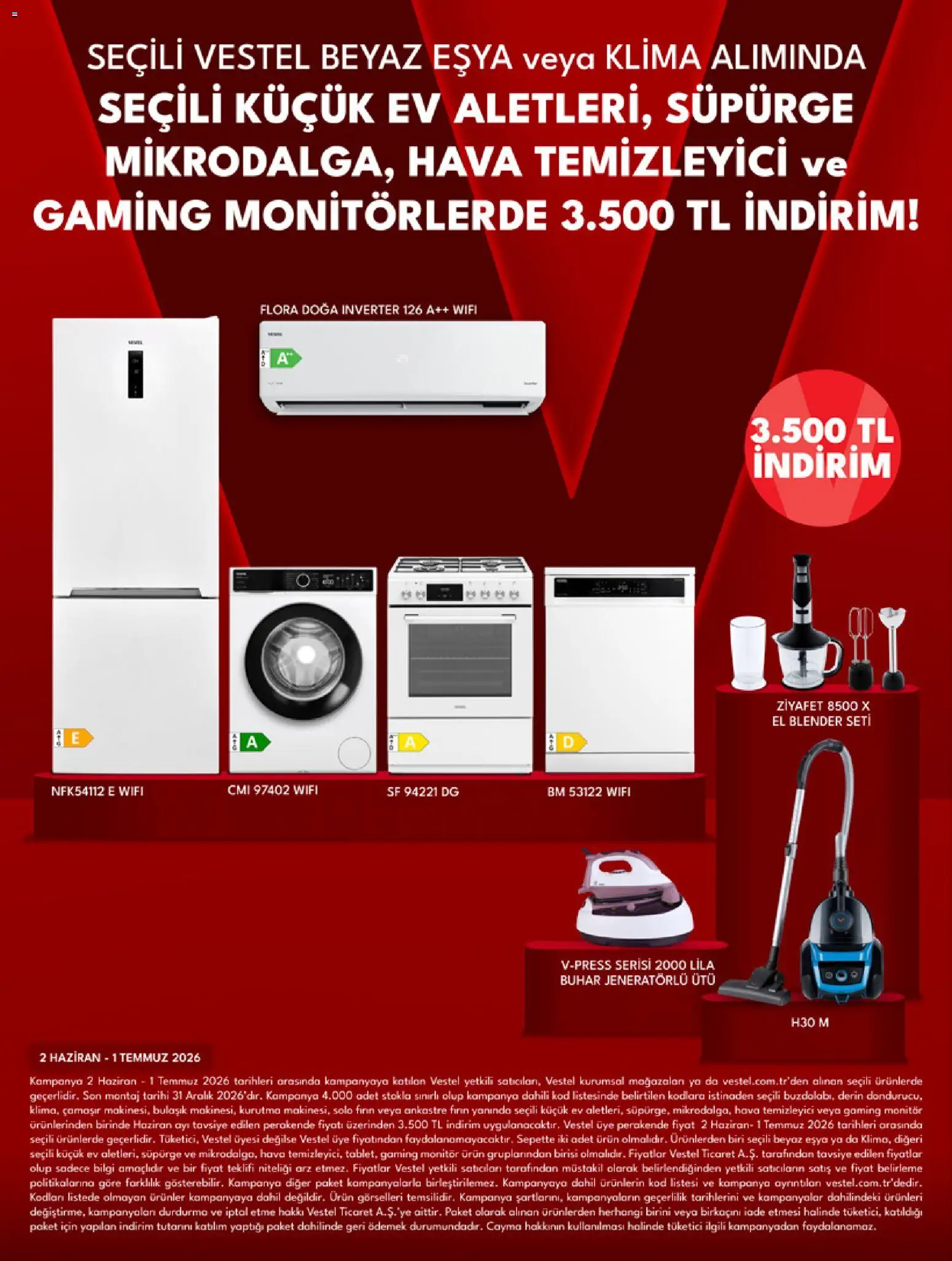 Vestel - Mobil ve Akıllı Ürünler - 01.06.2026 tarihinden itibaren geçerlidir | Sayfa: 2 | Ürünler: Blender, Monitör, Fırın, Klima