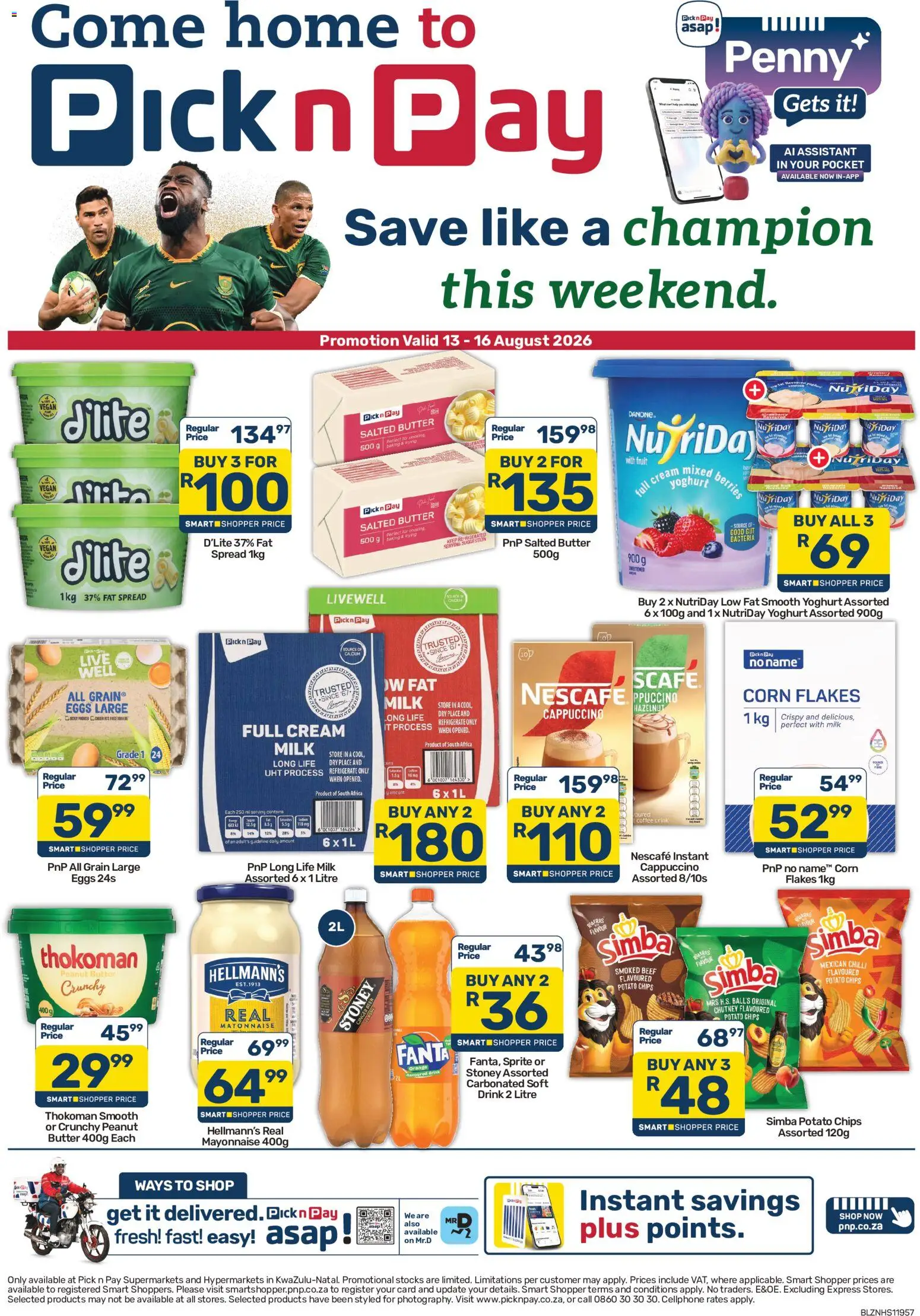 New Pick n Pay catalogue – valid from 13/08/2026 | Page: 1 | Products: Spread, Coffee, Sprite, Chips