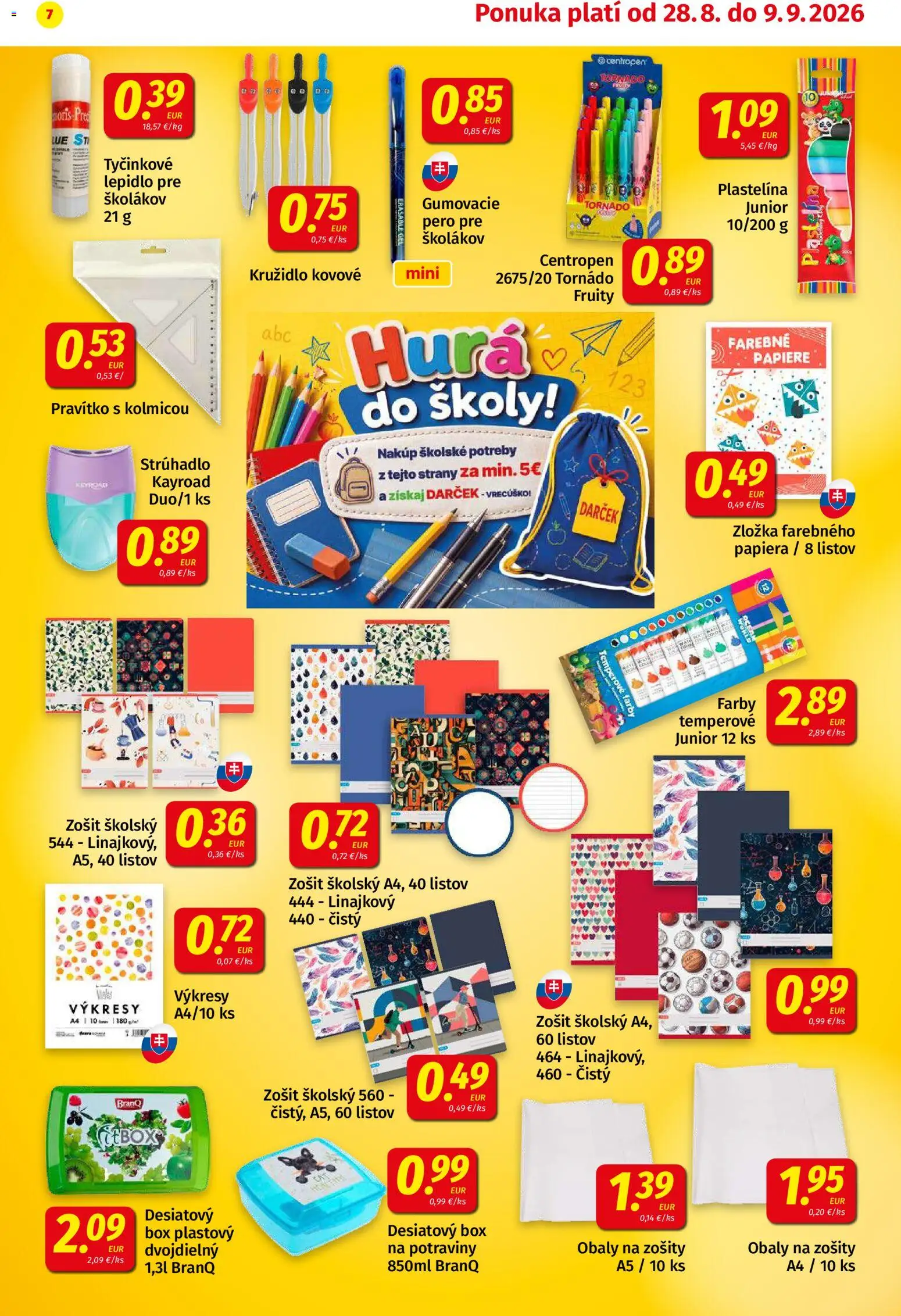 Nové Koruna akcie – leták je platný od 14.08.2026 | Strana: 7 | Produkty: Strúhadlo, Zošity, Zošit, Pero