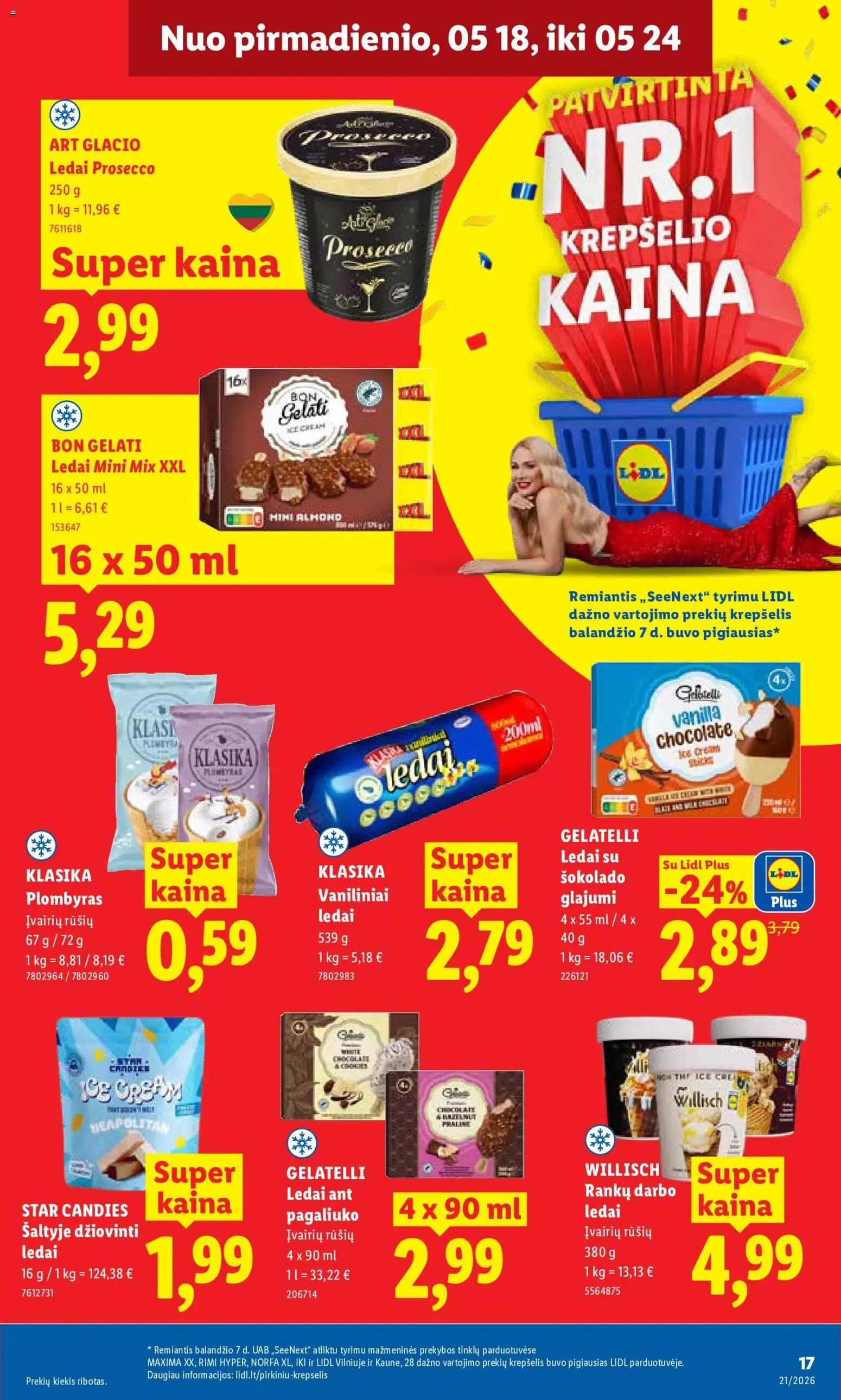 LIDL akcijos nuo 18.05.2026 | Puslapis: 17 | Prekių: Ledai, Plombyras, Krepšelis