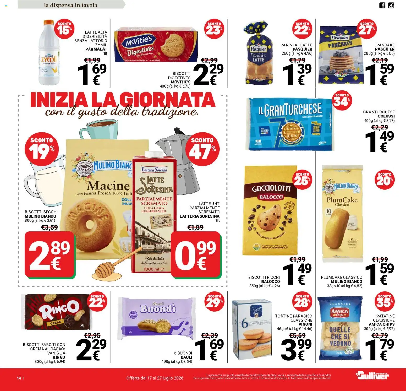 Volantino Gulliver del 17/07/2026 | Pagina: 14 | Prodotti: Patatine, Panna, Biscotti, Latte