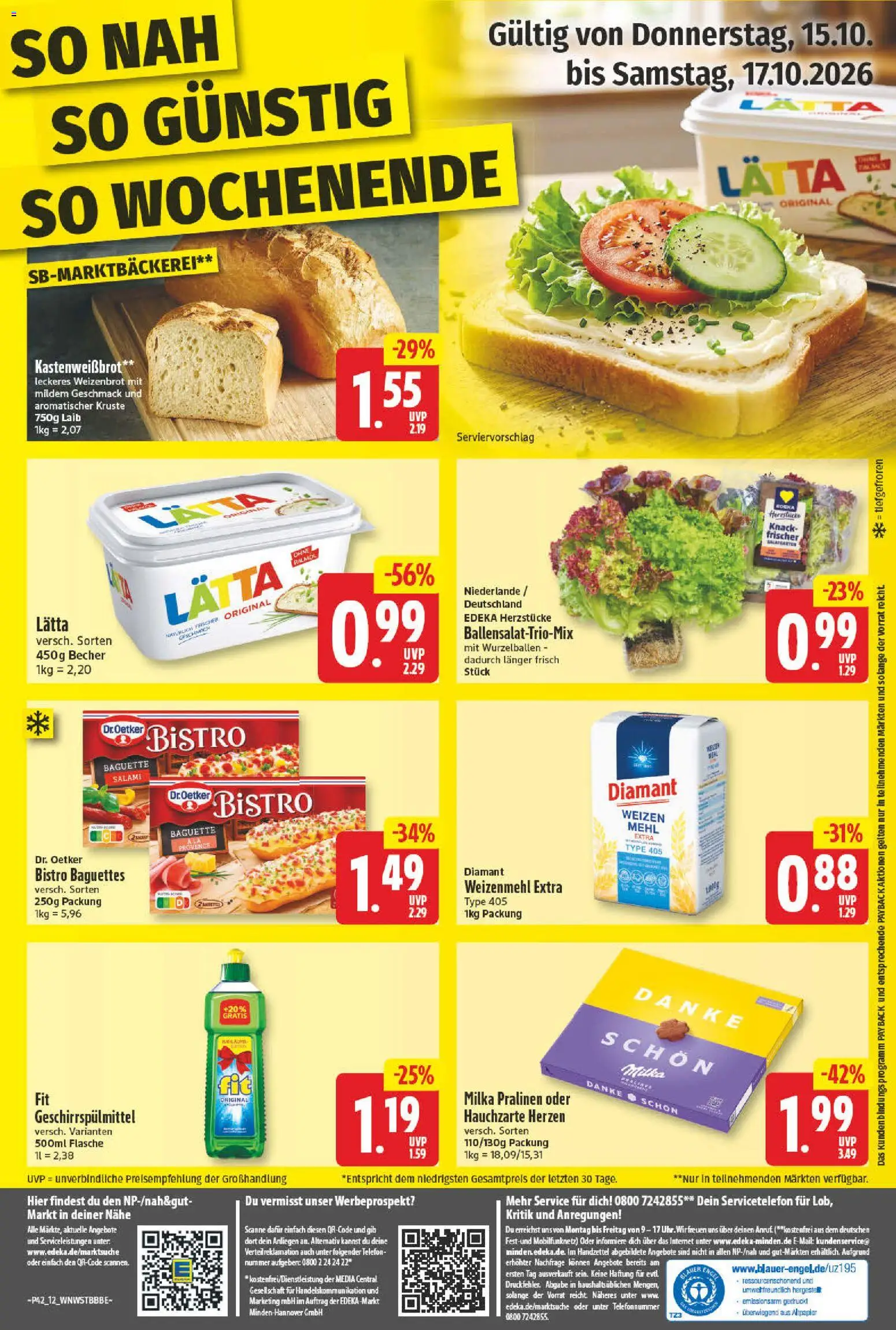 NP Discount Prospekt – gültig ab 12.10.2026 | Seite: 12 | Produkte: Baguette, Milka, Geschirrspülmittel, Lätta