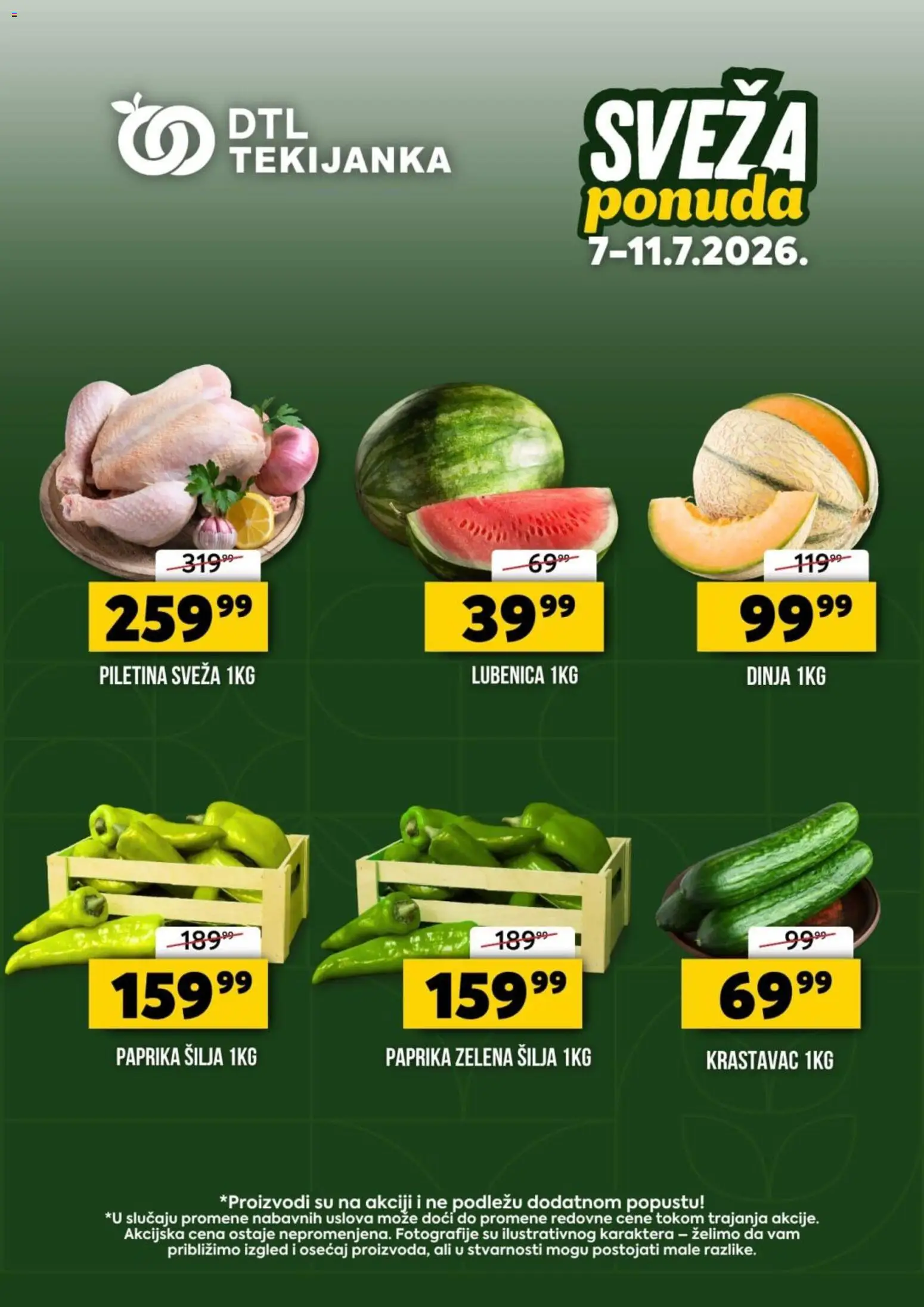 Tekijanka katalog - važi od 07.07.2026 | Strana: 1 | Proizvode: Krastavac, Paprika, Lubenica, Piletina