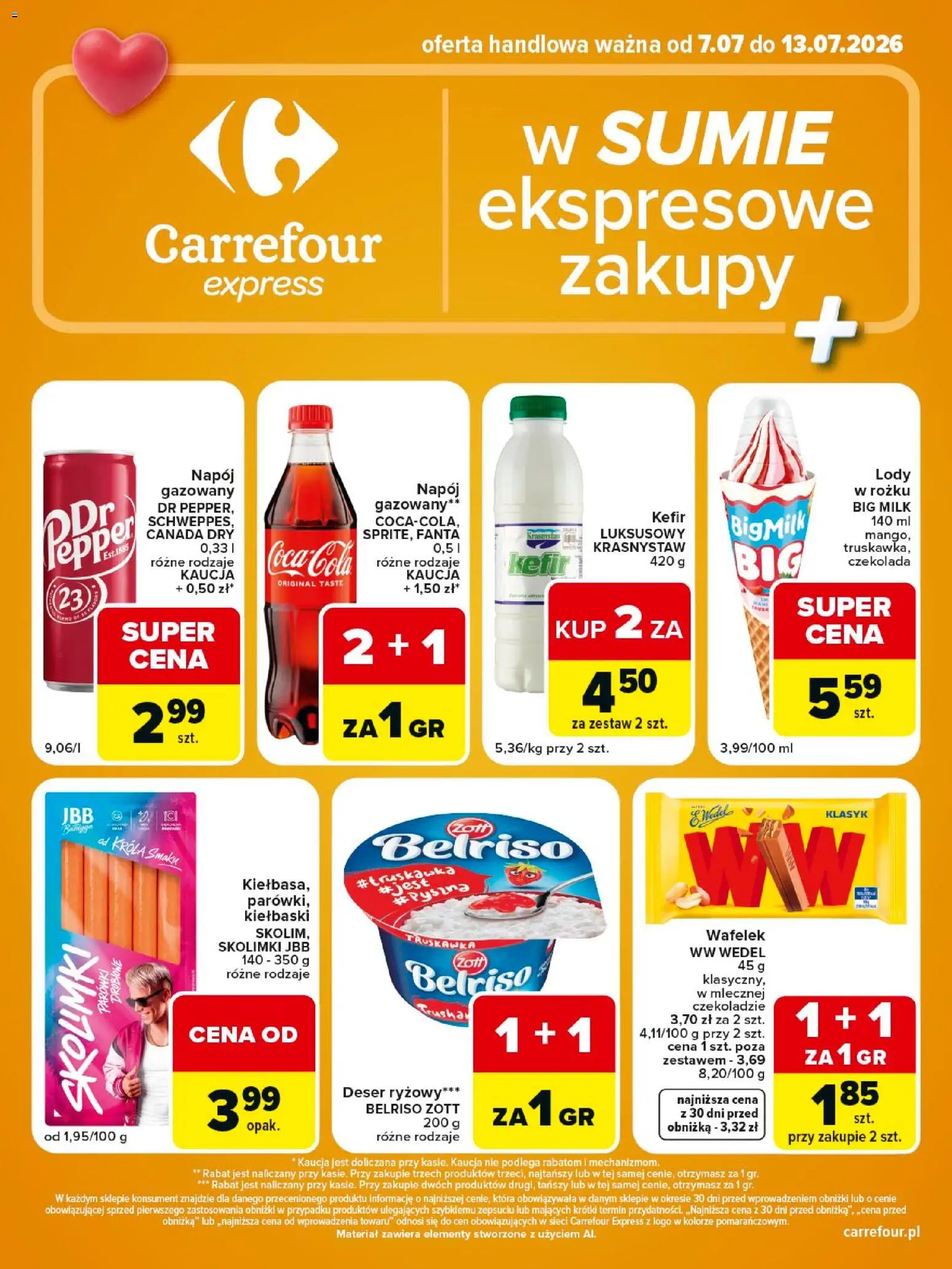 Carrefour gazetka - Express II od 07.07.2026 | Strona: 2 | Produkty: Kefir, Parówki, Kiełbaski, Lody