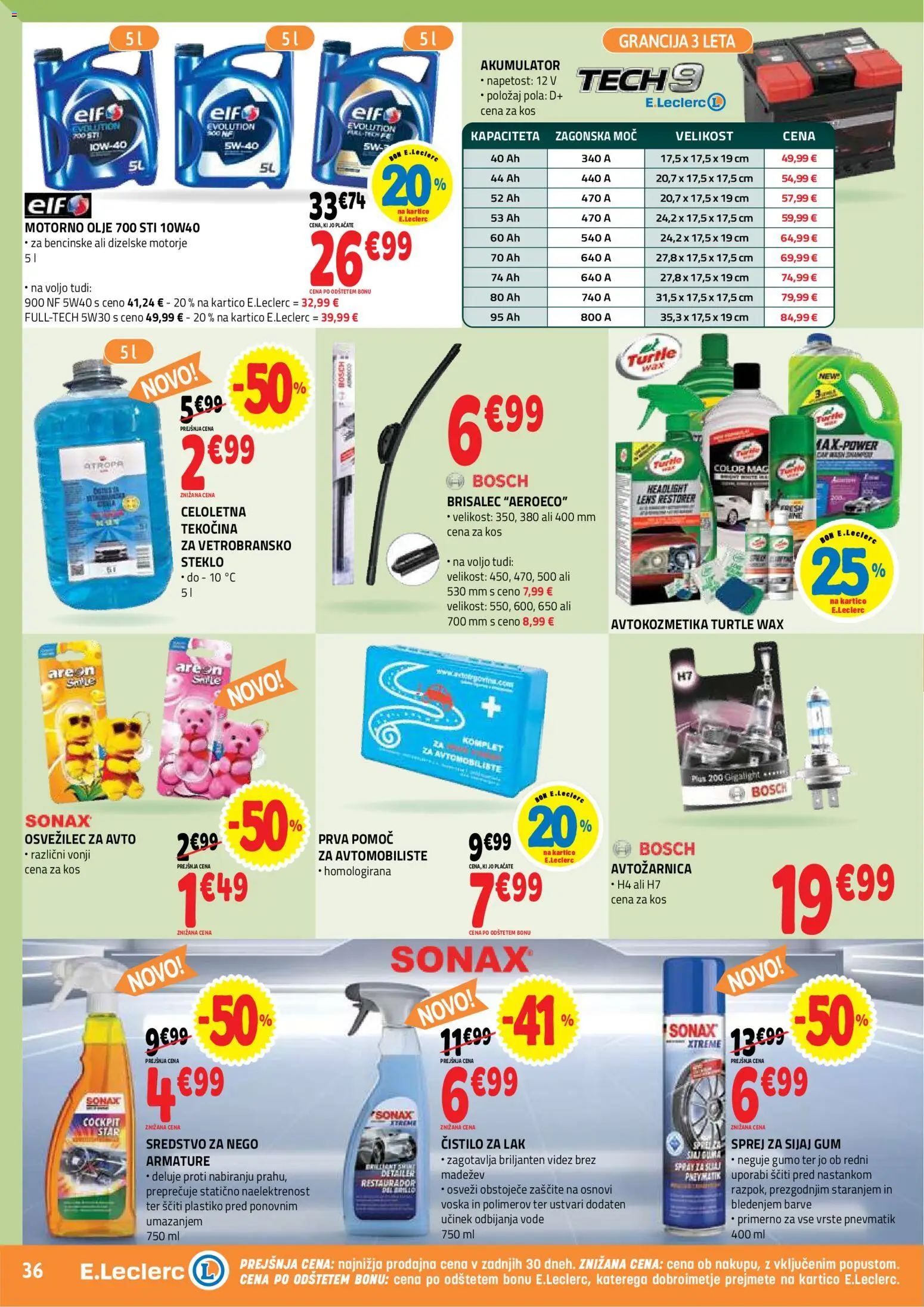 Novi E.leclerc katalog ponudbe – veljaven od 30.09.2026 | Stran: 36 | Izdelki: Kos, Akumulator, Olje, Lak