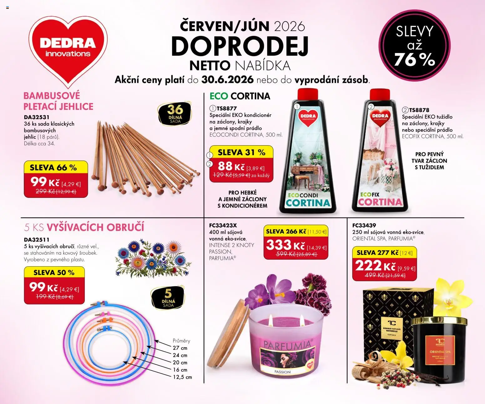 Nové Dedra akcie – leták je platný od 01.06.2026 | Strana: 1 | Produkty: Záclony, Kondicionér