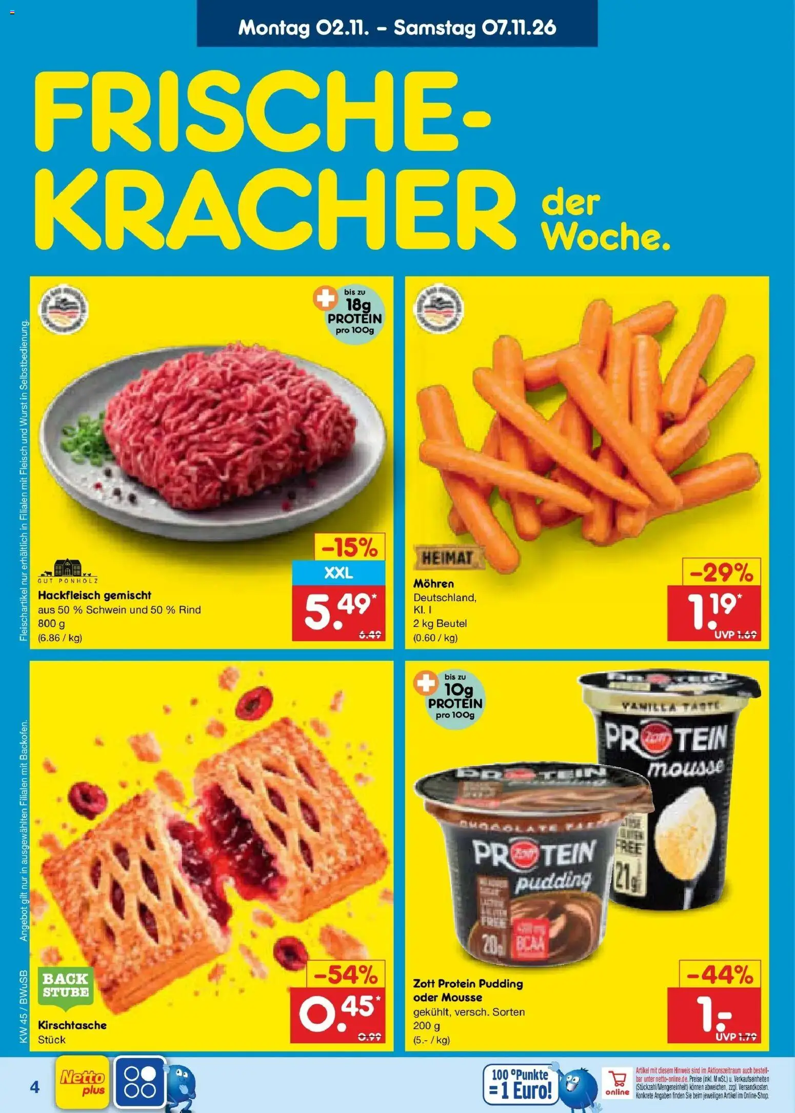 Netto Marken-Discount Prospekt Bielefeld (ab 02.11.2026) » Angebote | Seite: 6 | Produkte: Pudding, Mohren, Fleisch, Hackfleisch