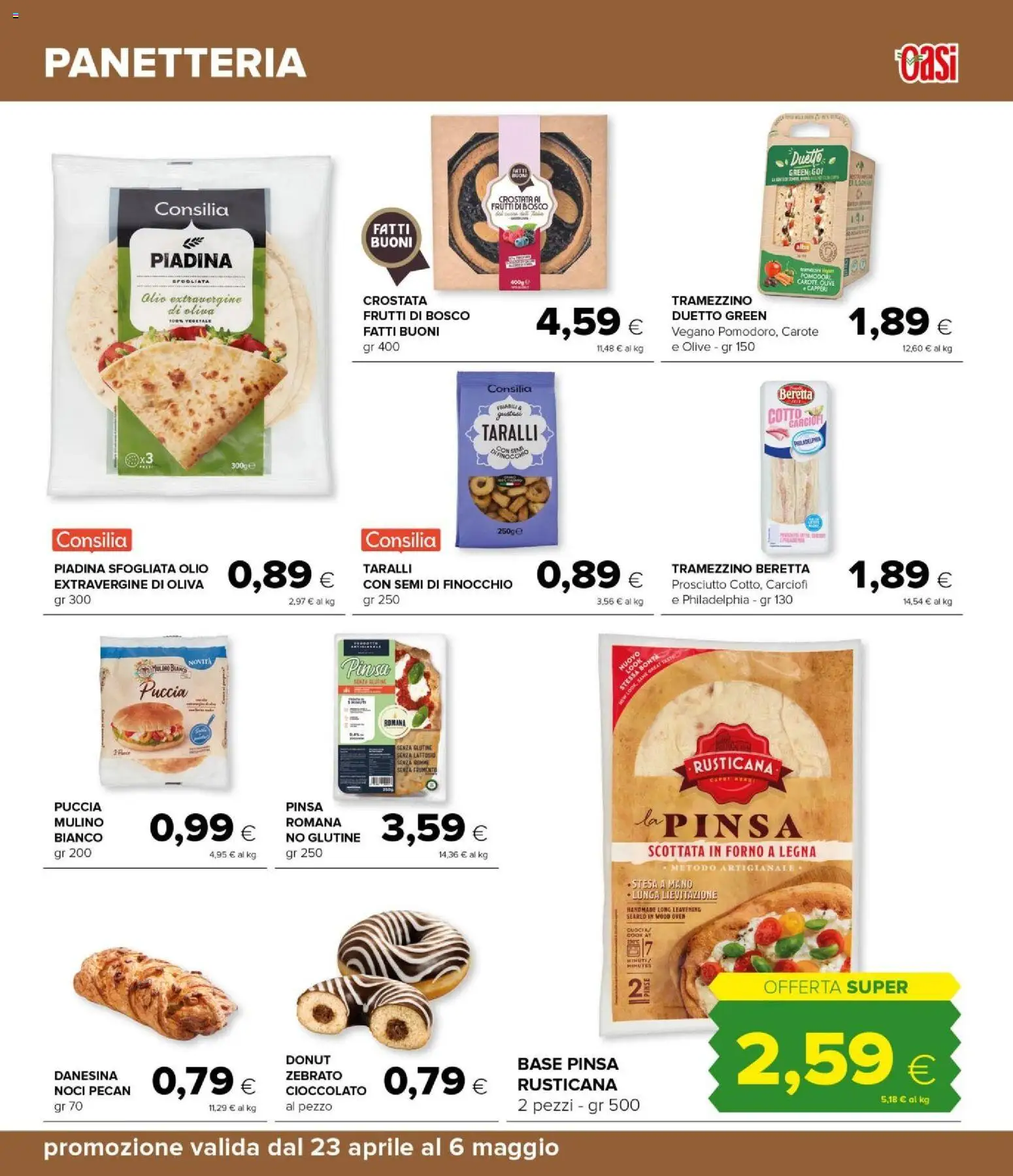 Volantino Oasi del 23.04.2026 | Pagina: 17 | Prodotti: Cioccolato, Prosciutto, Noci, Carciofi