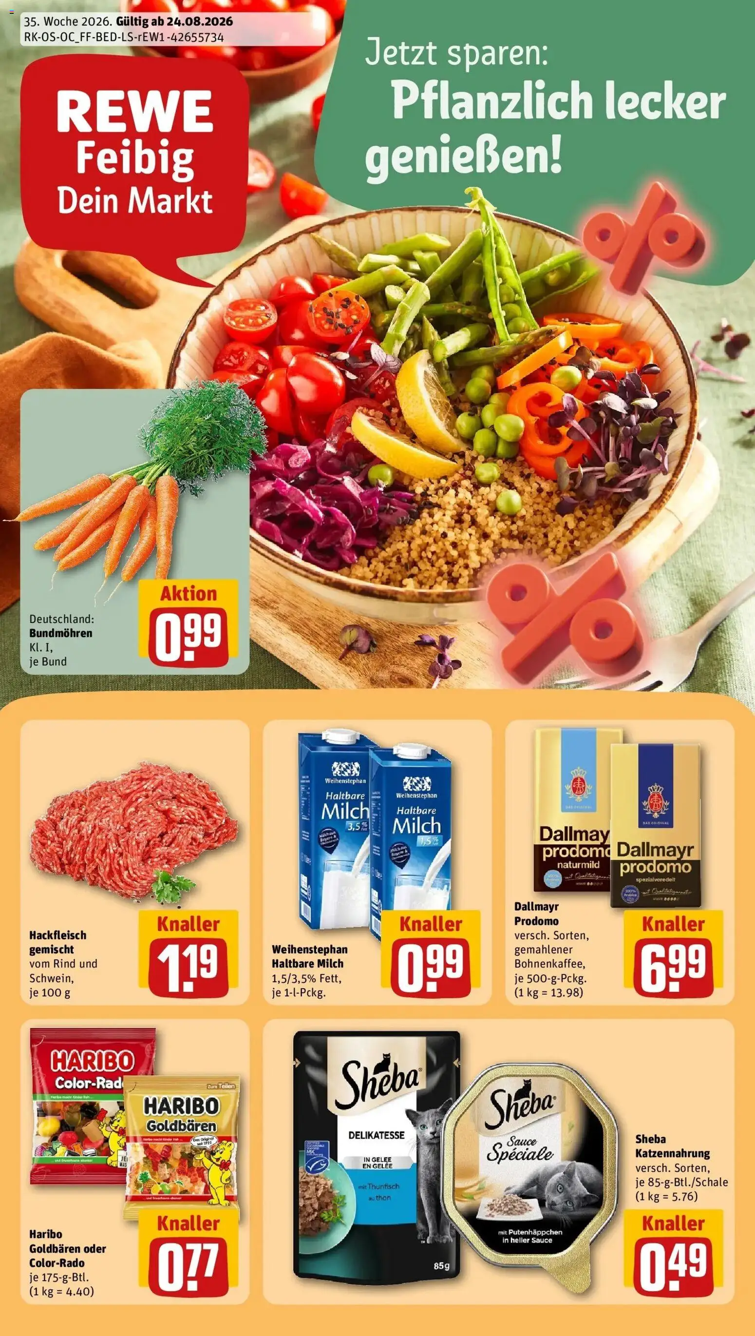 REWE Prospekt ab 24.08.2026 zum Blättern » Angebote | Seite: 1 | Produkte: Sheba, Thunfisch, Haltbare milch, Dallmayr