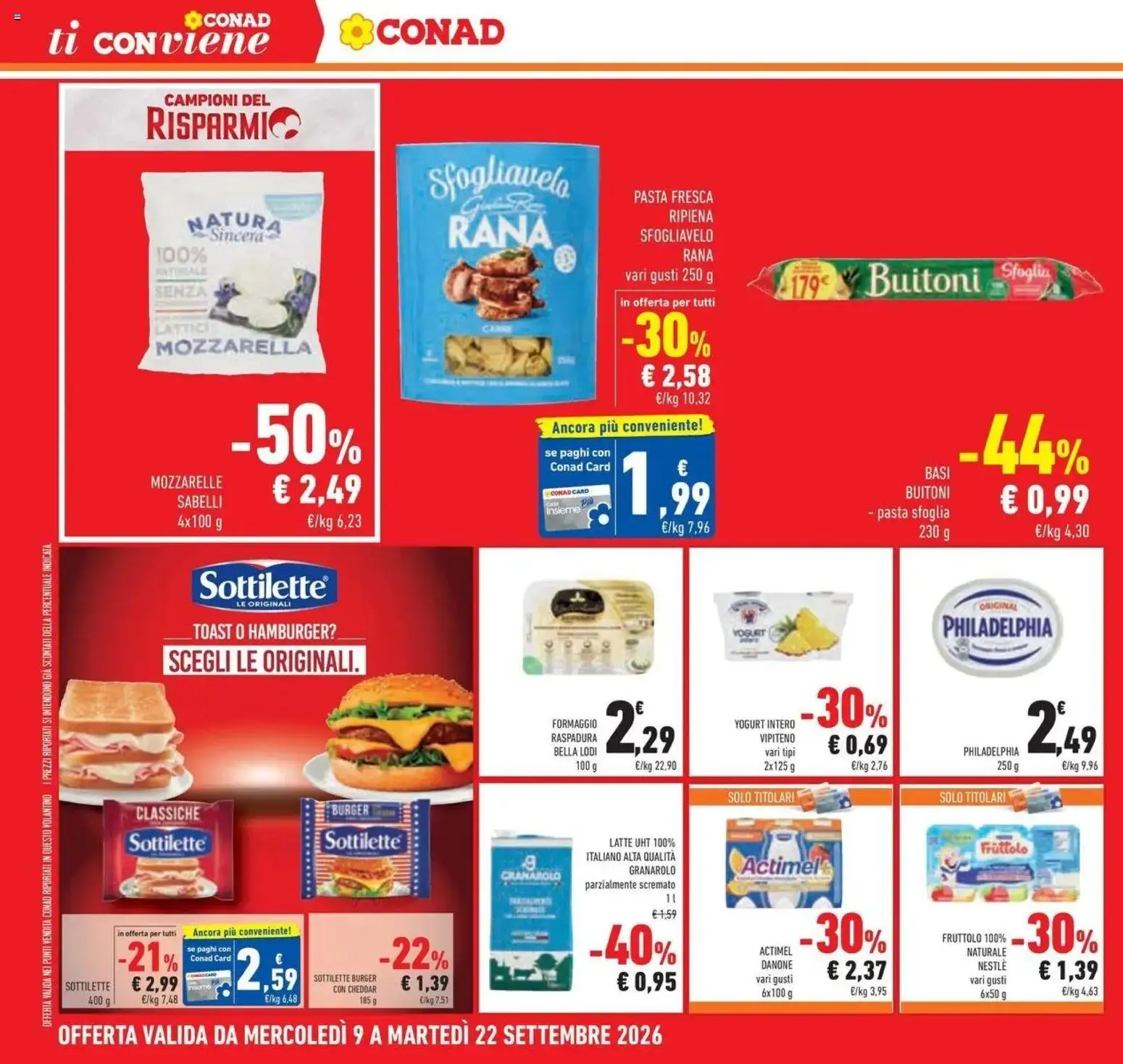 Volantino Conad dal 09/09/2026 > Anteprima | Pagina: 6 | Prodotti: Mozzarella, Latte, Pasta, Hamburger
