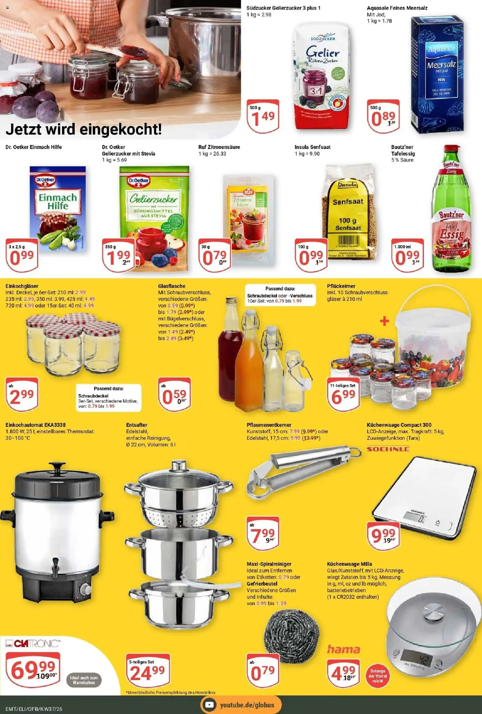 Globus Prospekt Erfurt-Linderbach – gültig ab 07.09.2026 | Seite: 17 | Produkte: Gelierzucker, Entsafter, Essig, Zucker