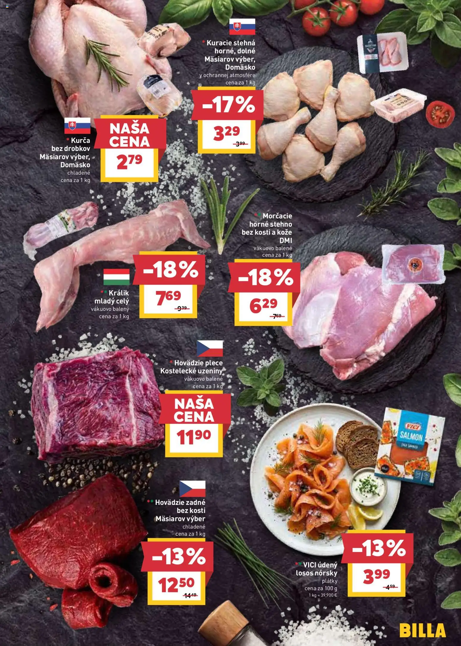 Nové Billa akcie – leták je platný od 22.07.2026 | Strana: 5 | Produkty: Králik, Losos, Kurča, Stehná