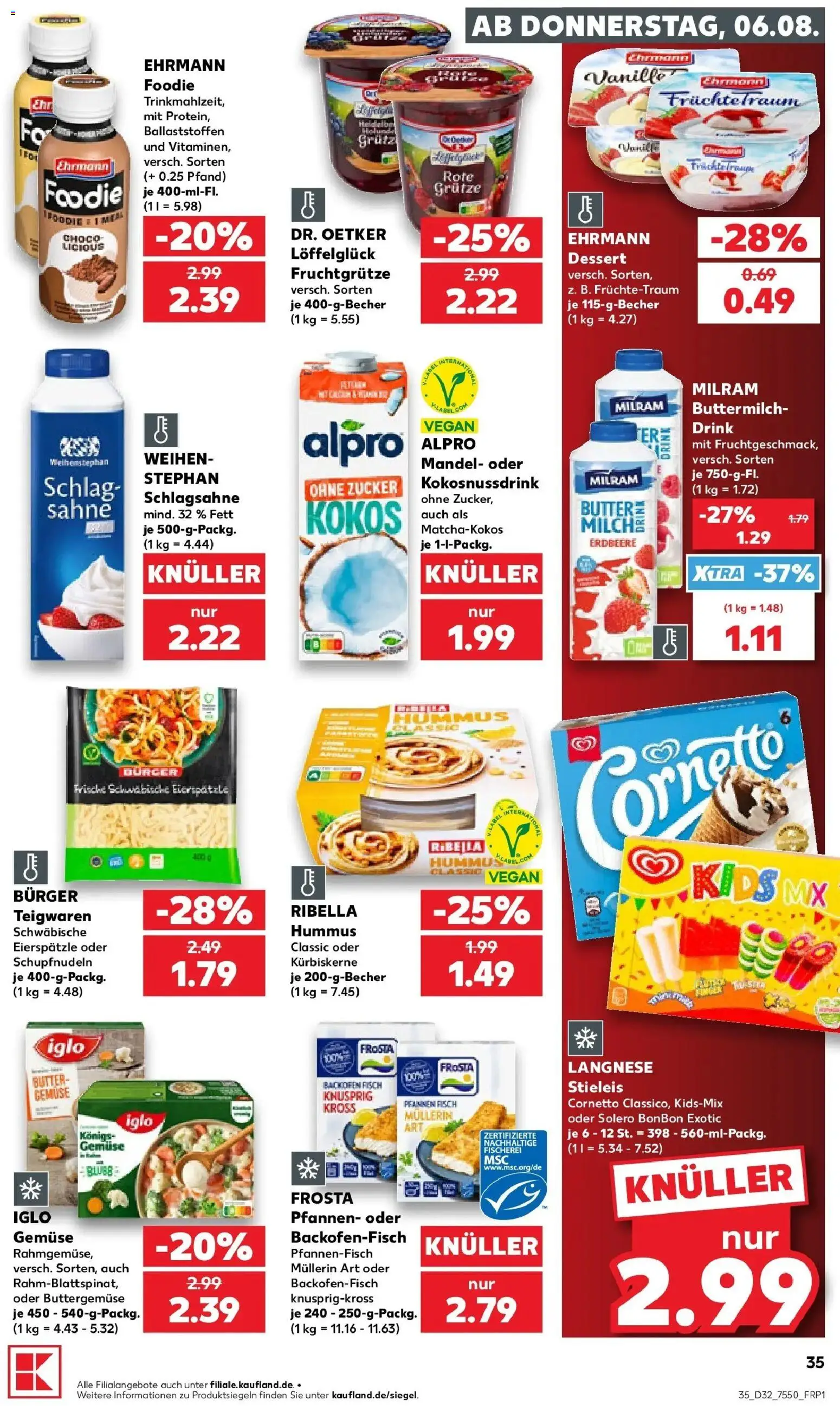 Prospekt Kaufland ab 06.08.2026 » Angebote Online zum Blättern | Seite: 35 | Produkte: Iglo, Backofen, Hummus, Sahne