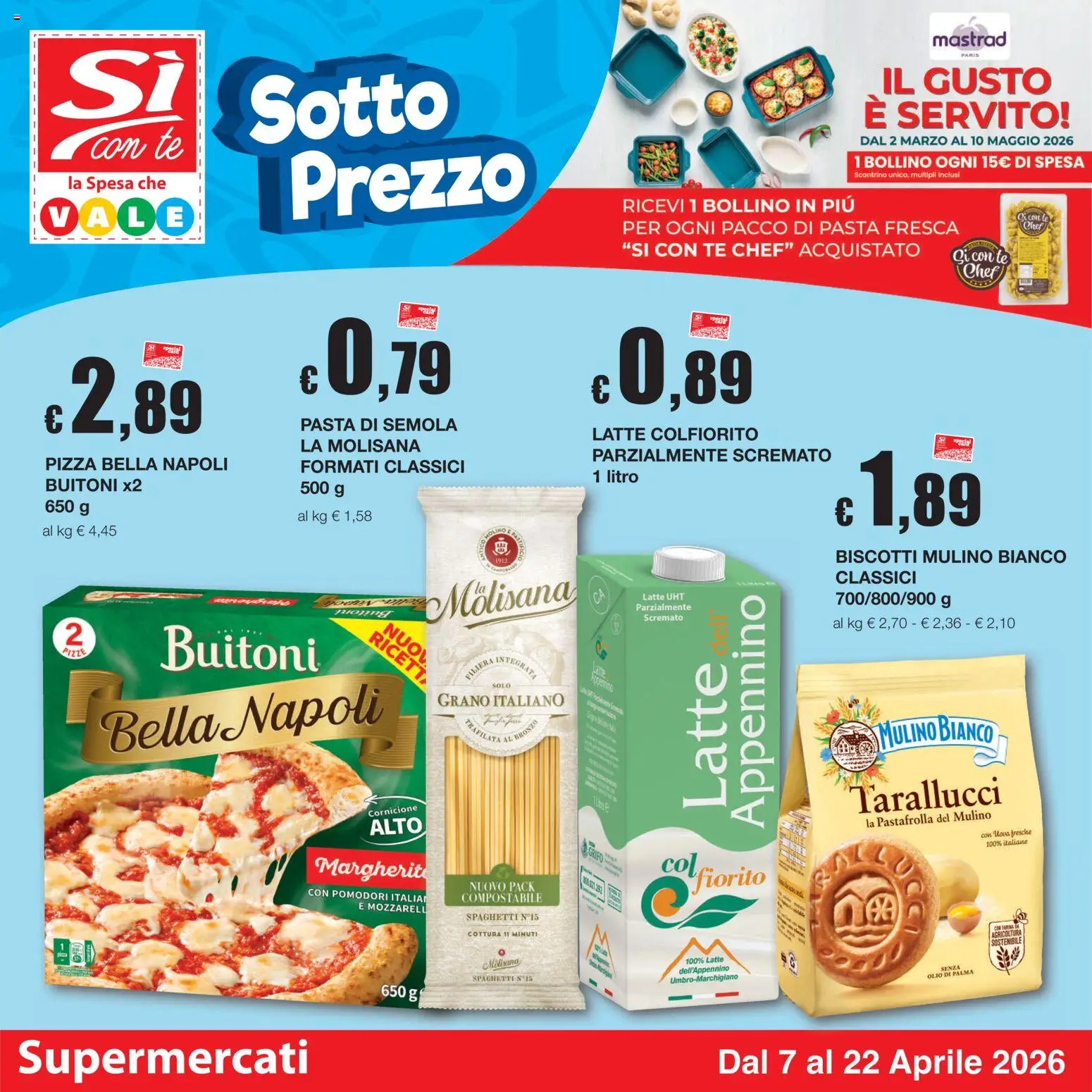 Volantino Sì con Te del 07.04.2026 | Pagina: 1 | Prodotti: Latte, Farina, Pomodori, Pasta