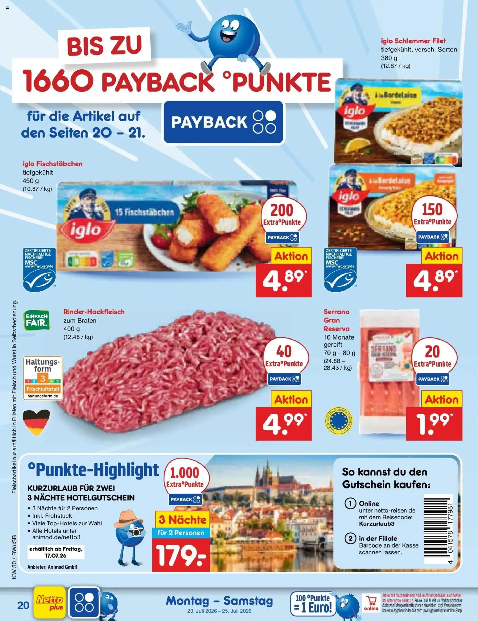 Netto Marken-Discount Prospekt Stemwede-Dielingen – gültig ab 20.07.2026 | Seite: 36 | Produkte: Iglo, Fischstabchen, Wurst, Fleisch