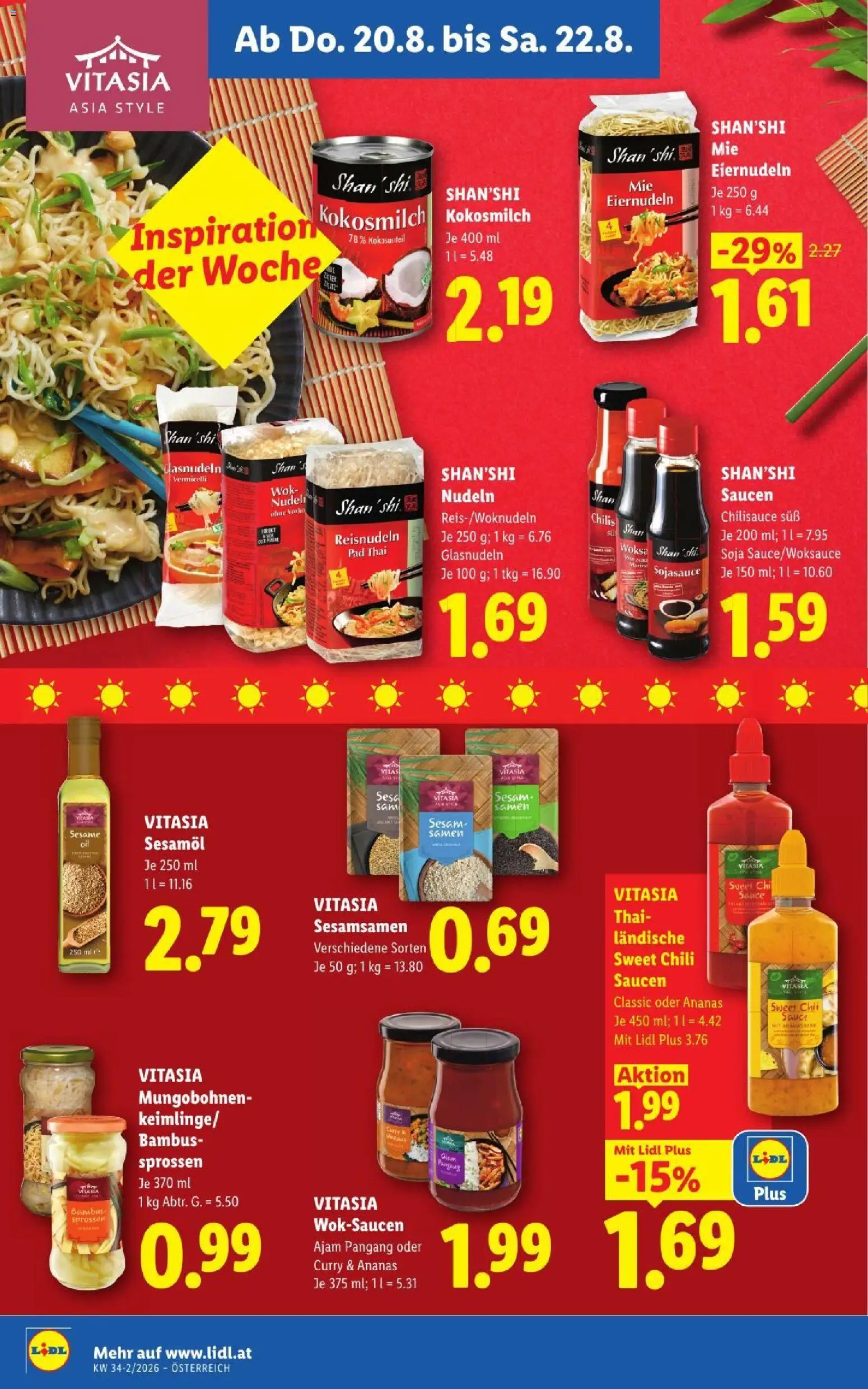 Lidl - Flugblatt gültig ab 20.08.2026 | Seite: 16 | Produkte: Sesamsamen, Kokosmilch, Nudeln, Ananas