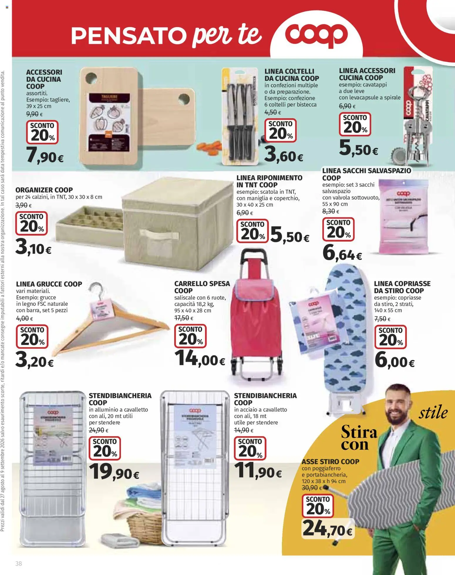 Volantino Ipercoop del 27/08/2026 | Pagina: 38 | Prodotti: Tè, Stendibiancheria, Coltelli, Scatola