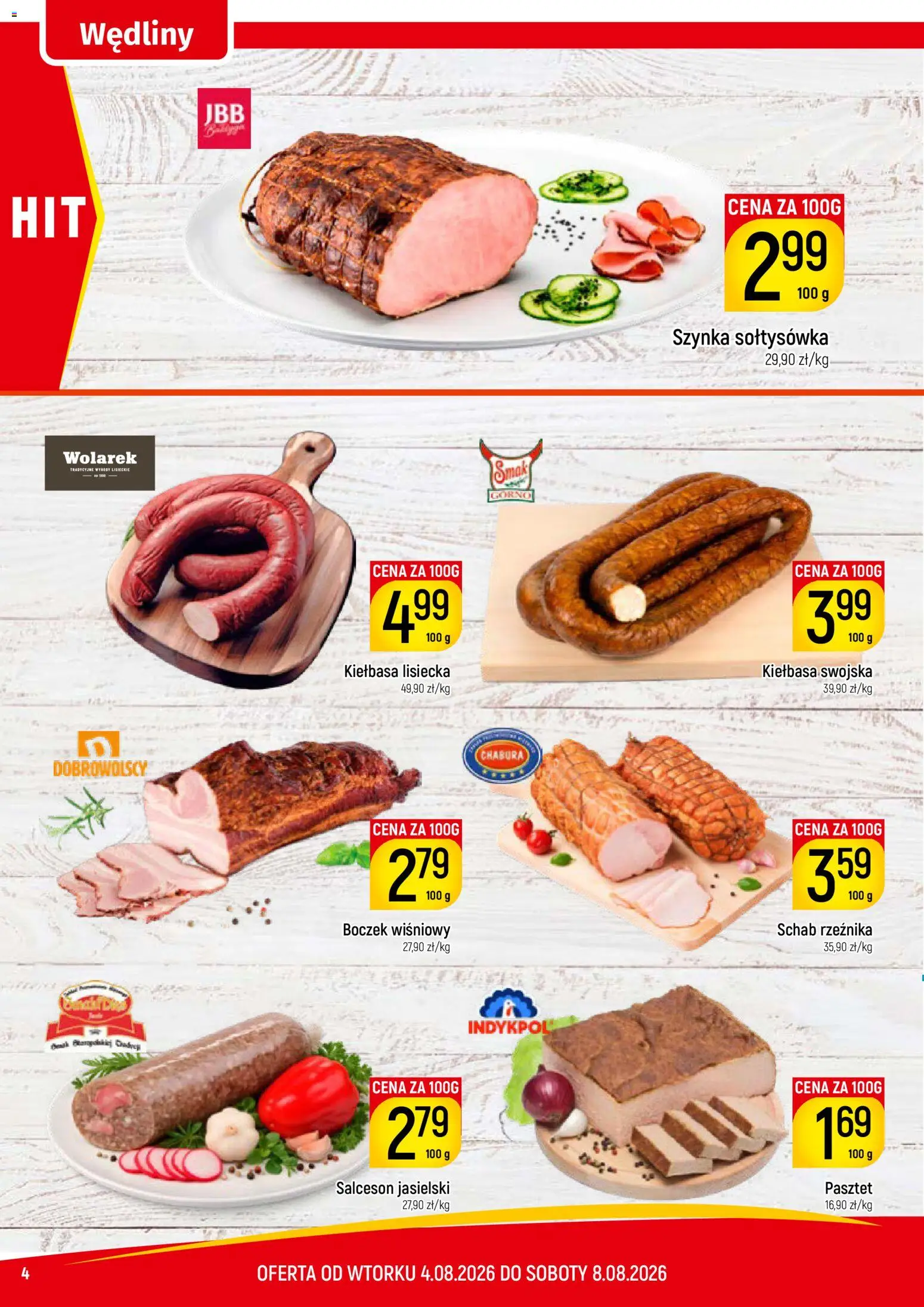 Piotruś Pan gazetka od 04.08.2026 | Strona: 4 | Produkty: Kiełbasa, Schab, Boczek, Wędliny